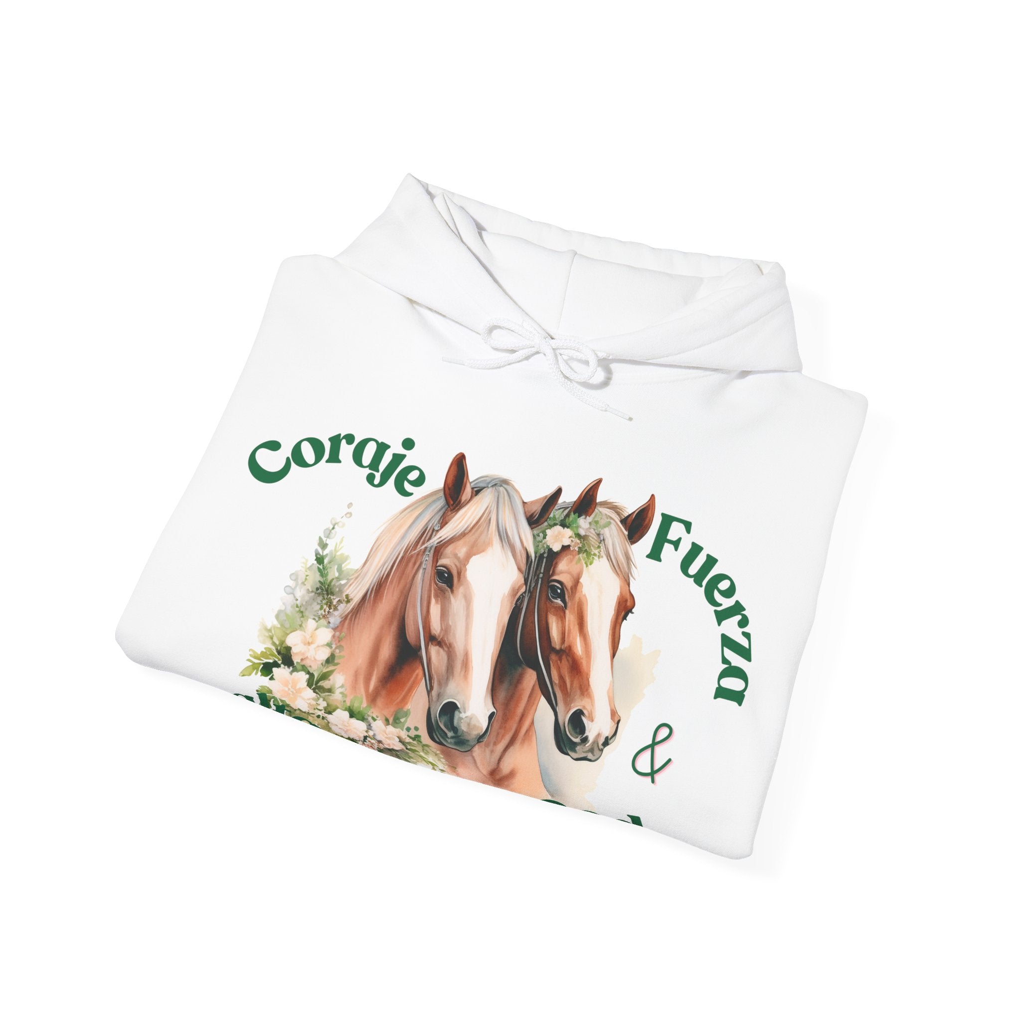 Equine Spirit Hooded Sweatshirt - Courage, Strength, Love, Gift for Horse Lovers, Cozy Wear, Equestrian Apparel, Motivational Sweatshirt