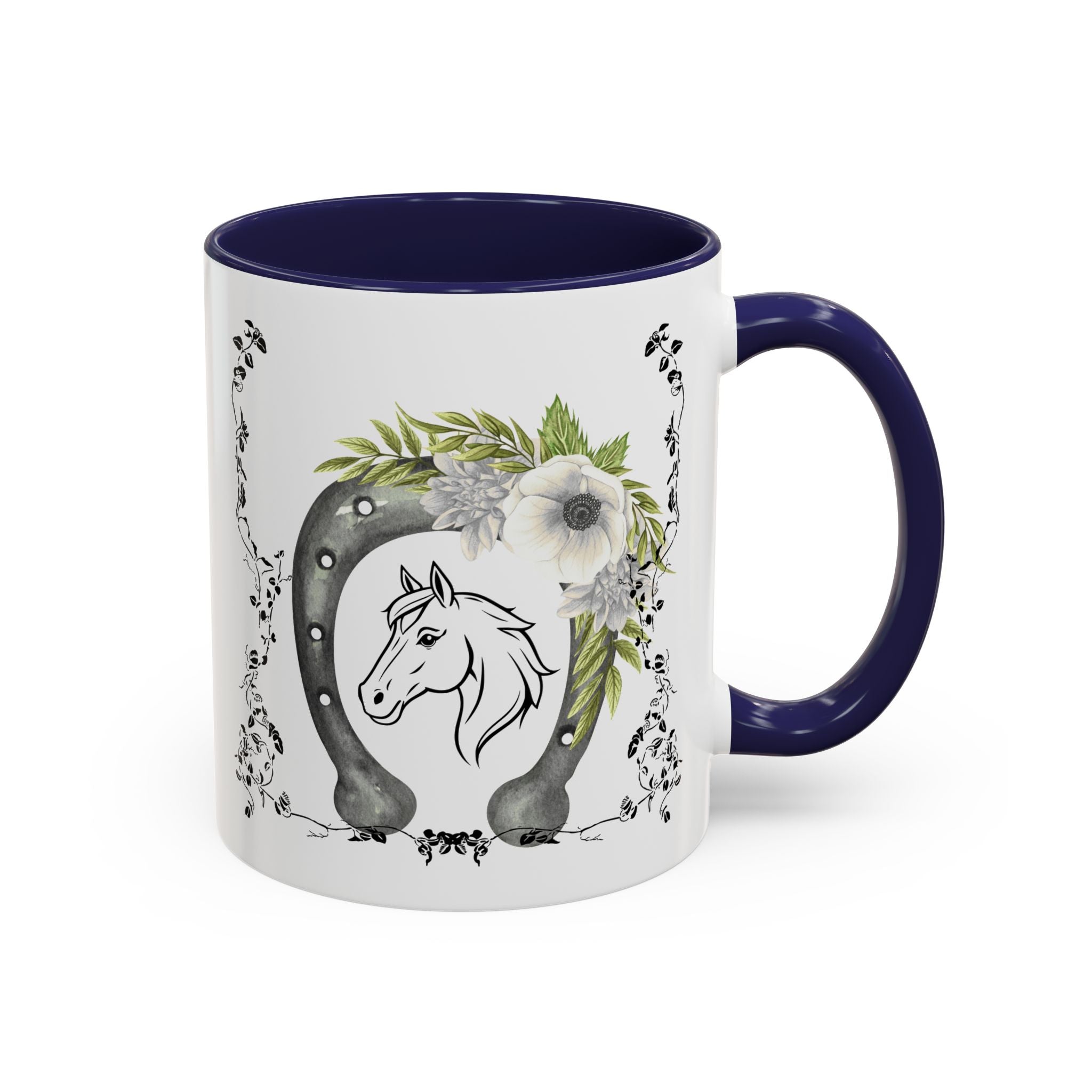 Personalized Floral Horseshoe Mug - Unique Gift for Horse Lovers, Cowgirl Theme, Farmhouse Decor, Wedding Favors, Custom Name Mug