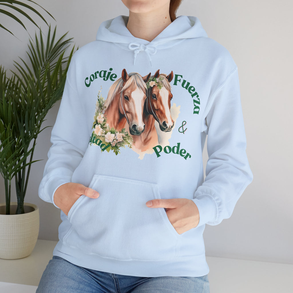 Equine Spirit Hooded Sweatshirt - Courage, Strength, Love, Gift for Horse Lovers, Cozy Wear, Equestrian Apparel, Motivational Sweatshirt
