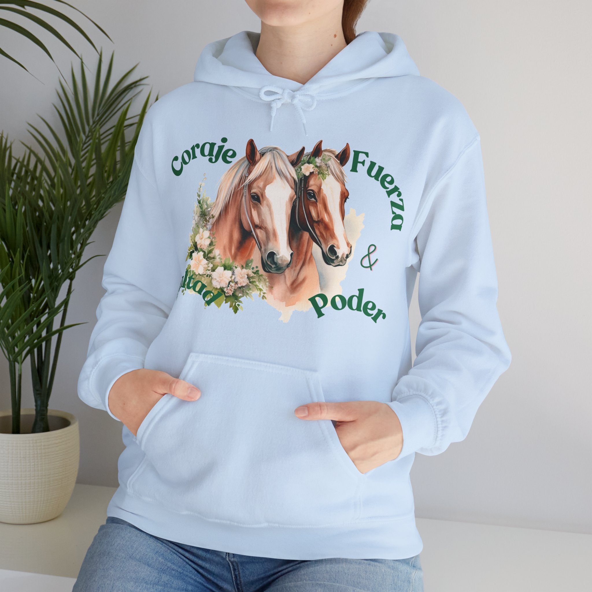 Equine Spirit Hooded Sweatshirt - Courage, Strength, Love, Gift for Horse Lovers, Cozy Wear, Equestrian Apparel, Motivational Sweatshirt