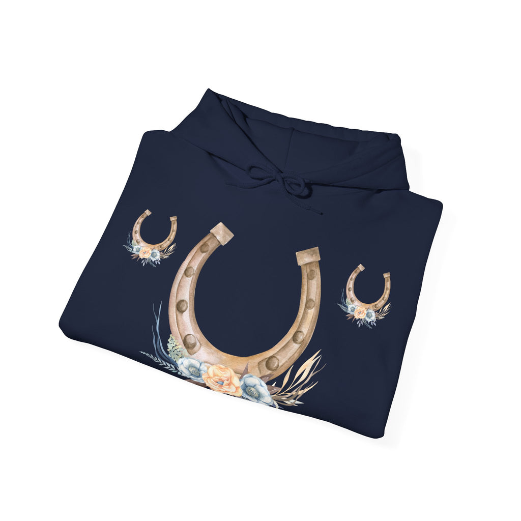 Equestrian Floral Horseshoe Hoodie, Cozy Unisex Sweatshirt, Gifts for Horse Lovers, Country Style Apparel, Birthday Gift, Festival Wear