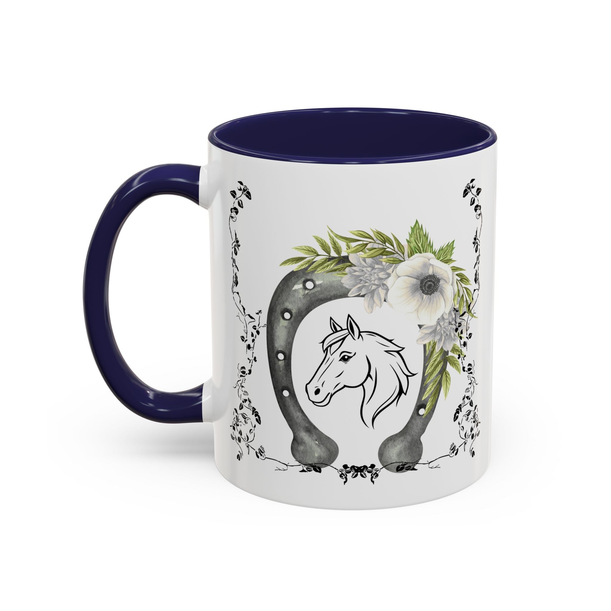 Personalized Floral Horseshoe Mug - Unique Gift for Horse Lovers, Cowgirl Theme, Farmhouse Decor, Wedding Favors, Custom Name Mug