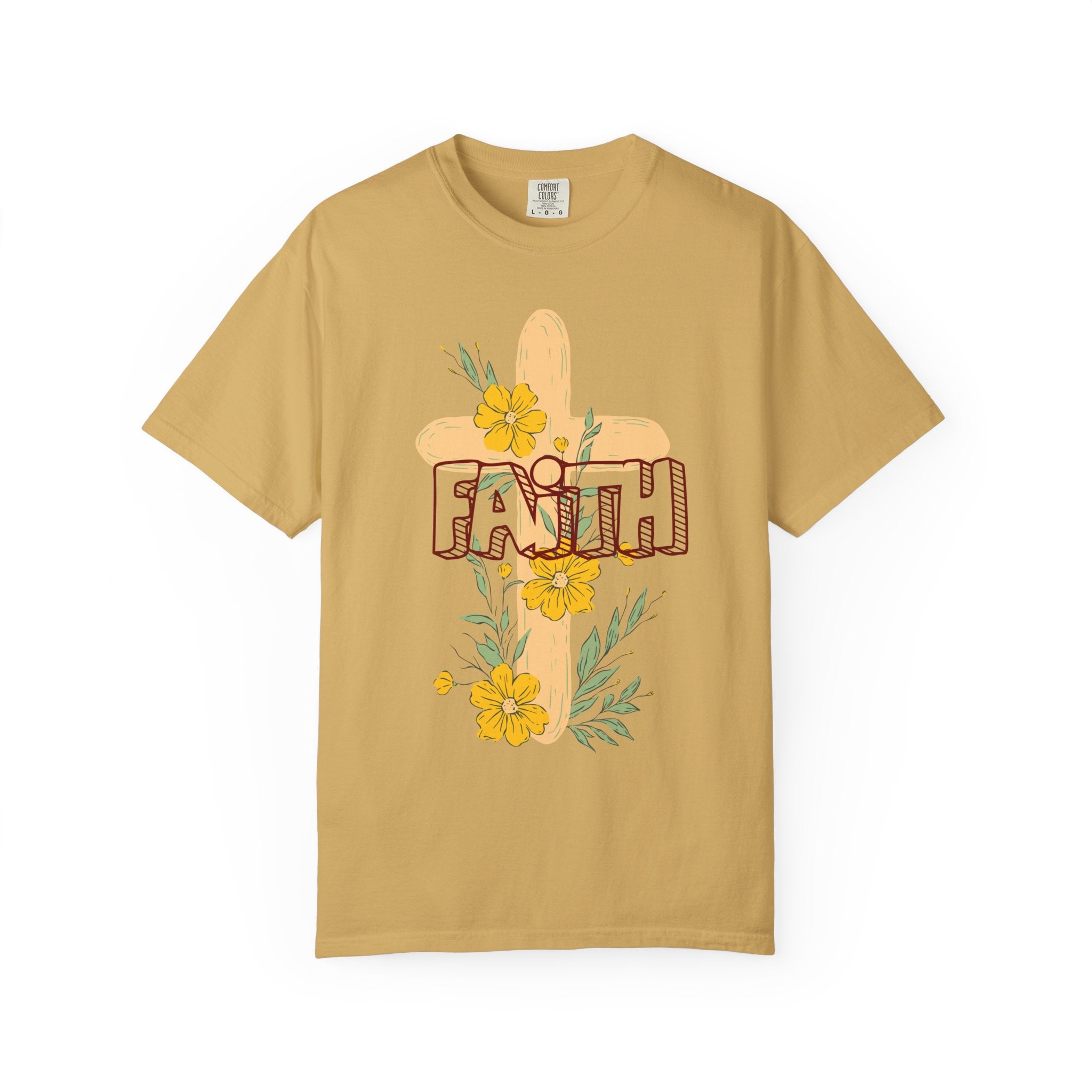 Faith Cross Floral T-Shirt — Christian Inspirational Tee with Yellow Flowers