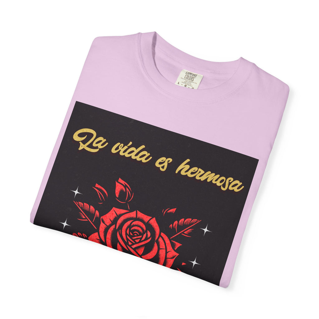 Vibrant Graphic Tee - 'La Vida es Hermosa' Rose Design, Unisex Cotton T-shirt, Gift for Friends, Positive Vibes, Casual Wear, Summer Style