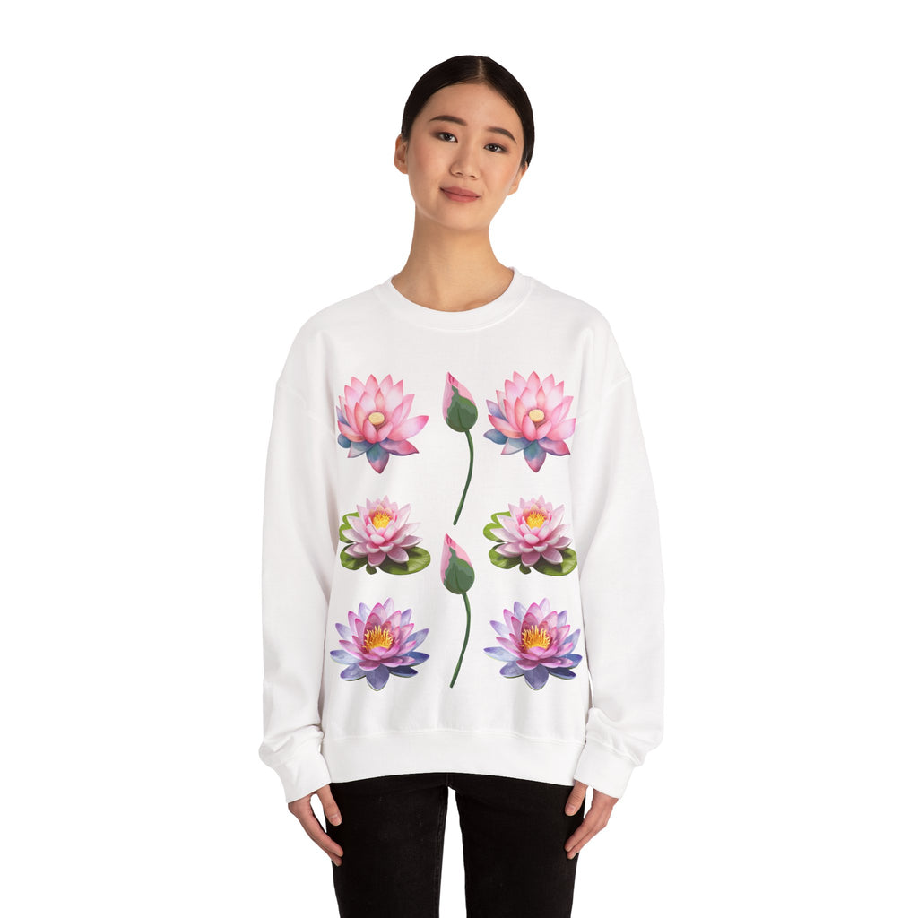 Lotus Flower Crewneck Sweatshirt — Pink Water Lily Botanical Sweatshirt