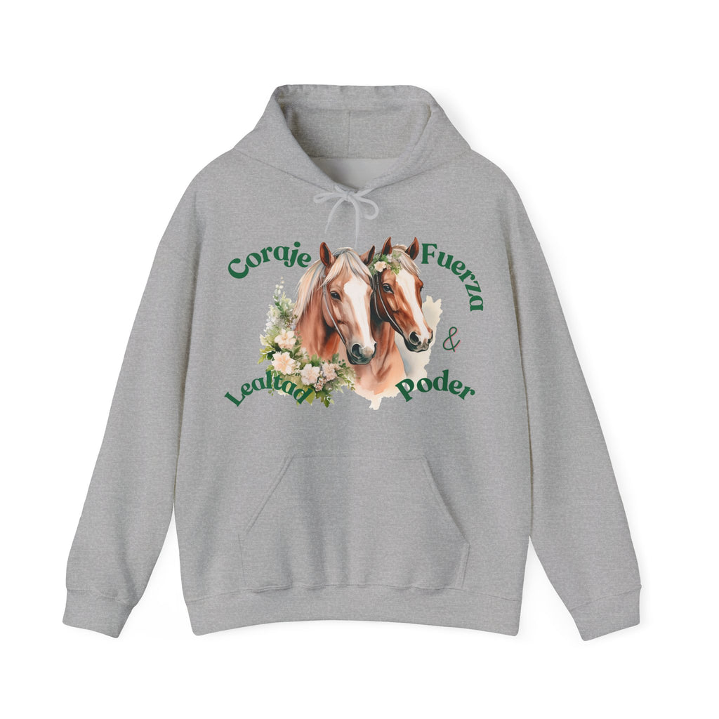 Equine Spirit Hooded Sweatshirt - Courage, Strength, Love, Gift for Horse Lovers, Cozy Wear, Equestrian Apparel, Motivational Sweatshirt
