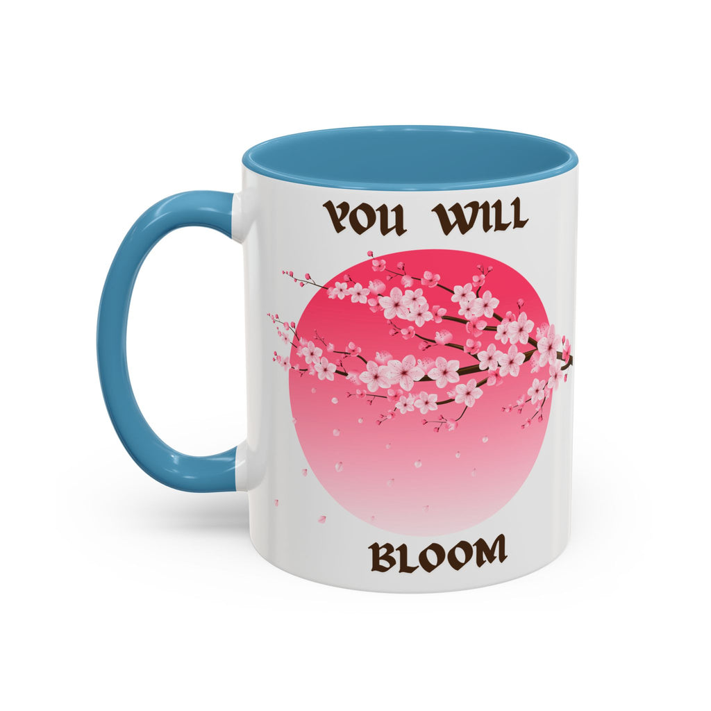 You Will Bloom Accent Coffee Mug — Cherry Blossom Inspirational 11/15oz