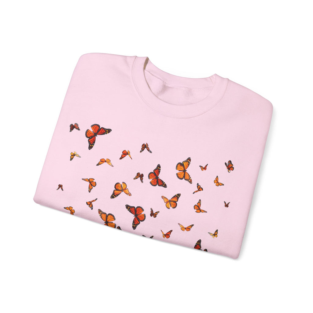 Butterfly Flock Crewneck Sweatshirt — Orange Monarchs Graphic