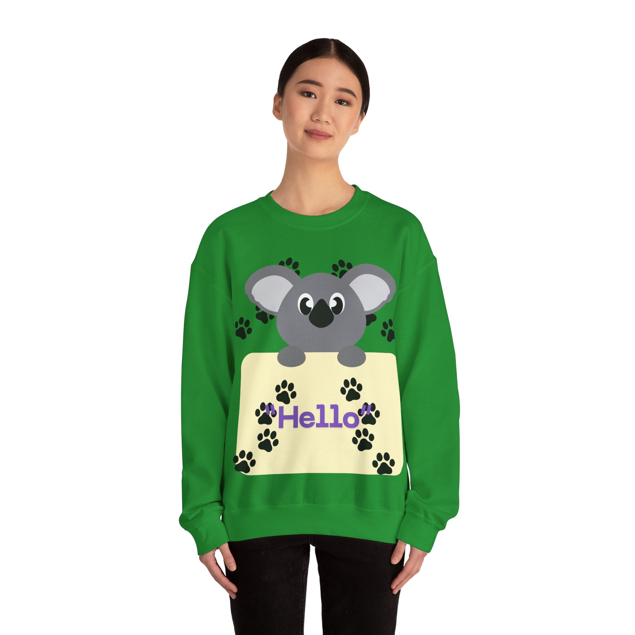 Cute Koala Hello Sweatshirt, Unisex Cozy Crewneck, Pet Lover Gift, Animal Lover Apparel, Fun Casual Wear, Cute Graphic Sweater