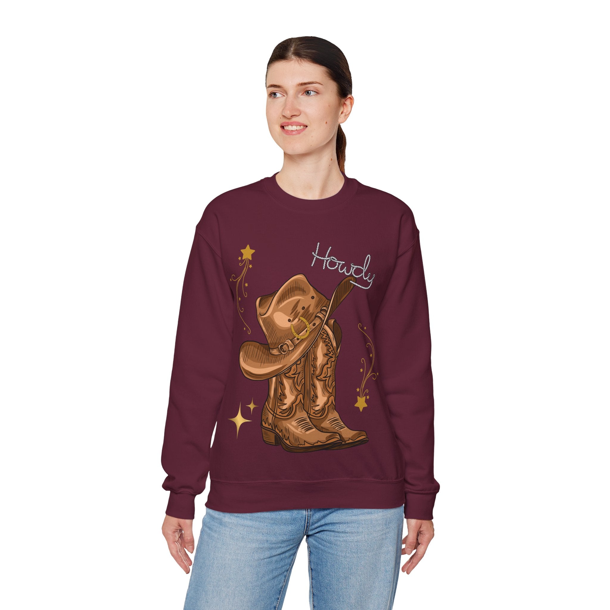 Howdy Cowboy Crewneck Sweatshirt | Unisex Sweatshirt, Western Apparel, Fall Fashion, Gift for Him/Her, Casual Wear