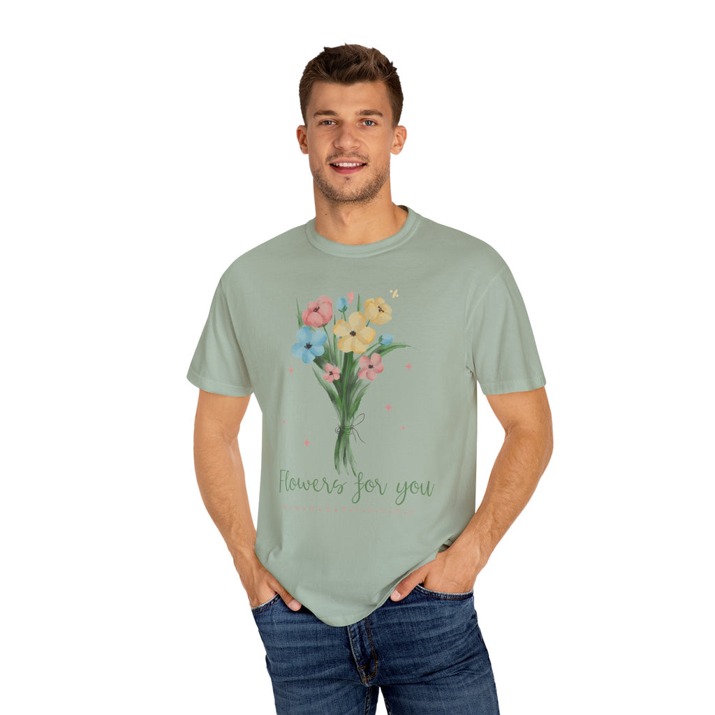 Flower Bouquet Unisex Garment-Dyed T-shirt, Spring Gift, Casual Wear, Floral Tee, Mother's Day Top, Gardening Shirt