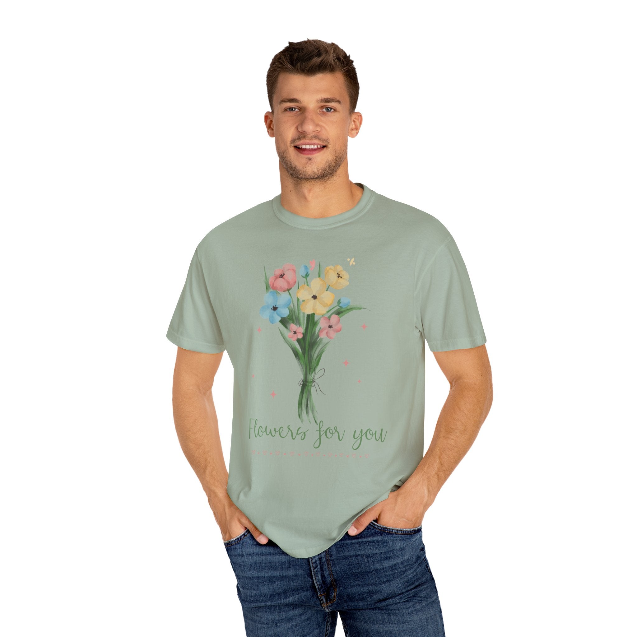 Flower Bouquet Unisex Garment-Dyed T-shirt, Spring Gift, Casual Wear, Floral Tee, Mother's Day Top, Gardening Shirt