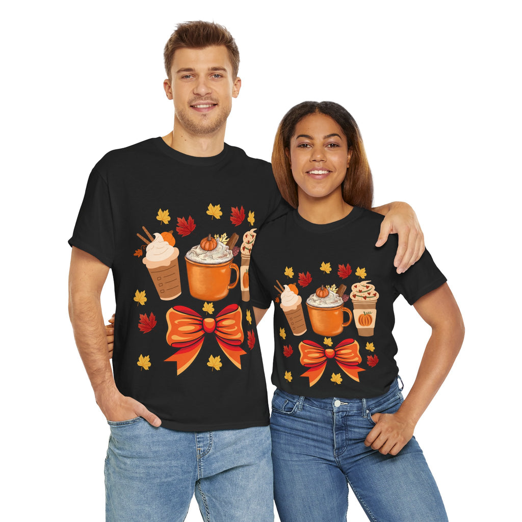 Fall-Themed Unisex Heavy Cotton Tee, Autumn Shirt, Pumpkin Spice Tee, Cozy Fall Apparel, Coffee Lover T-shirt