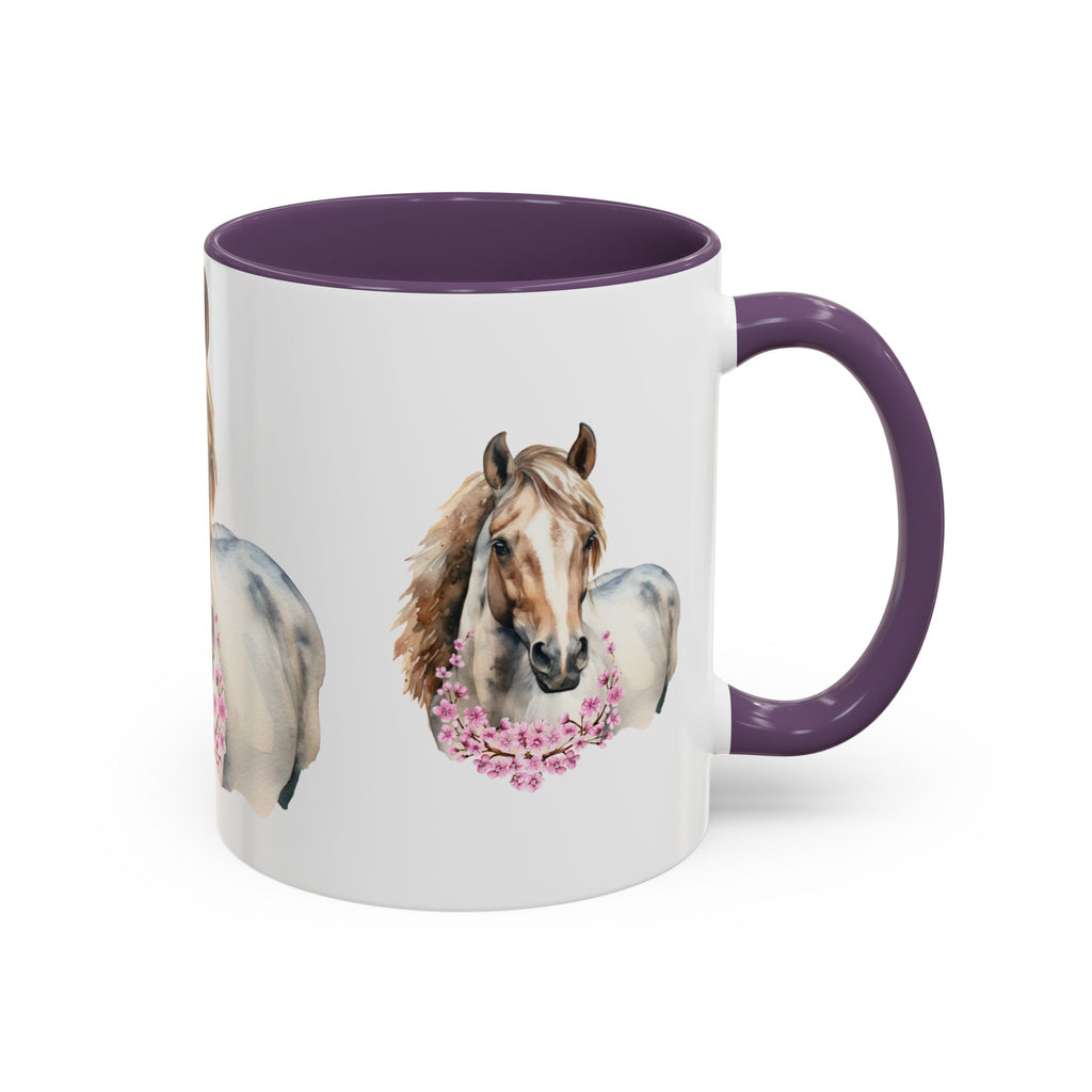 Horse Portrait Accent Coffee Mug — Floral Necklace Rustic Equestrian Gift (11/15oz)