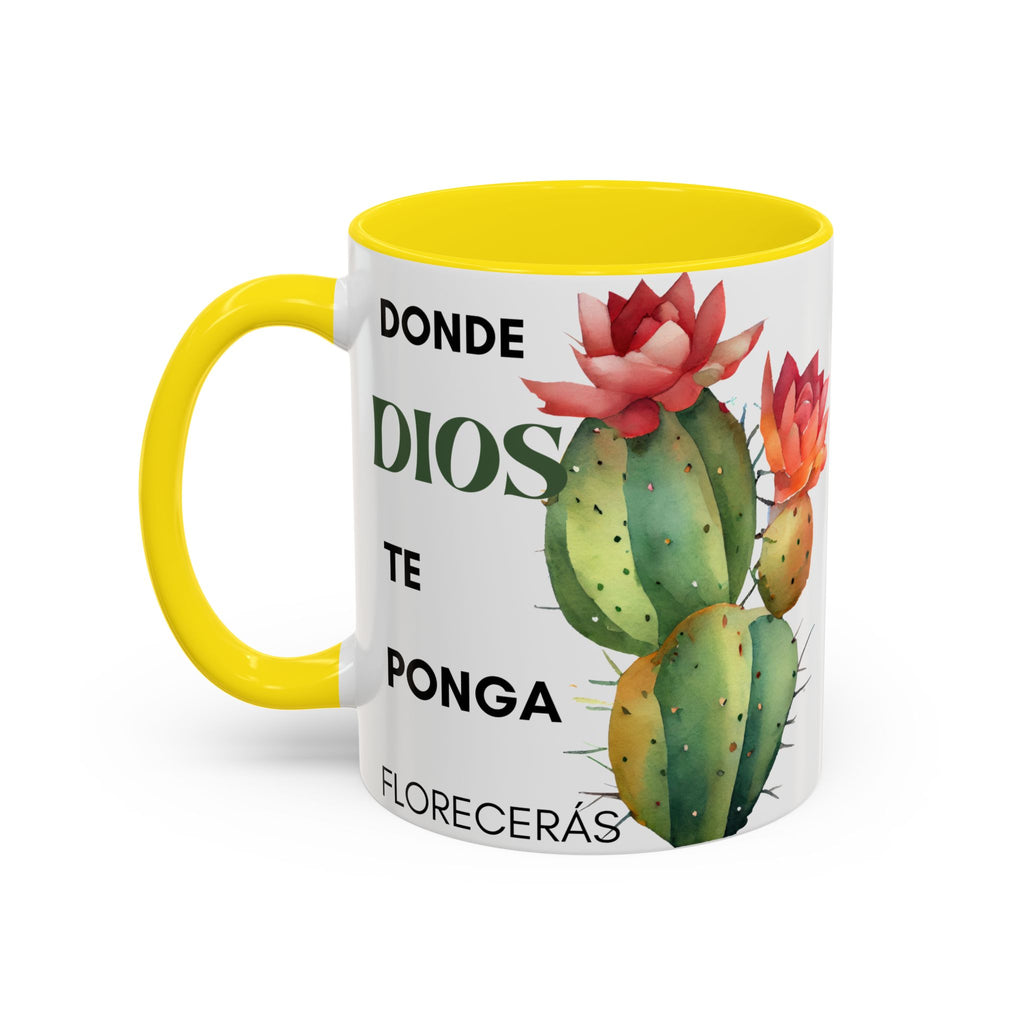 Cactus Floral Accent Coffee Mug – ‘Donde Dios Te Ponga Florecerás’ Spanish Inspirational Mug