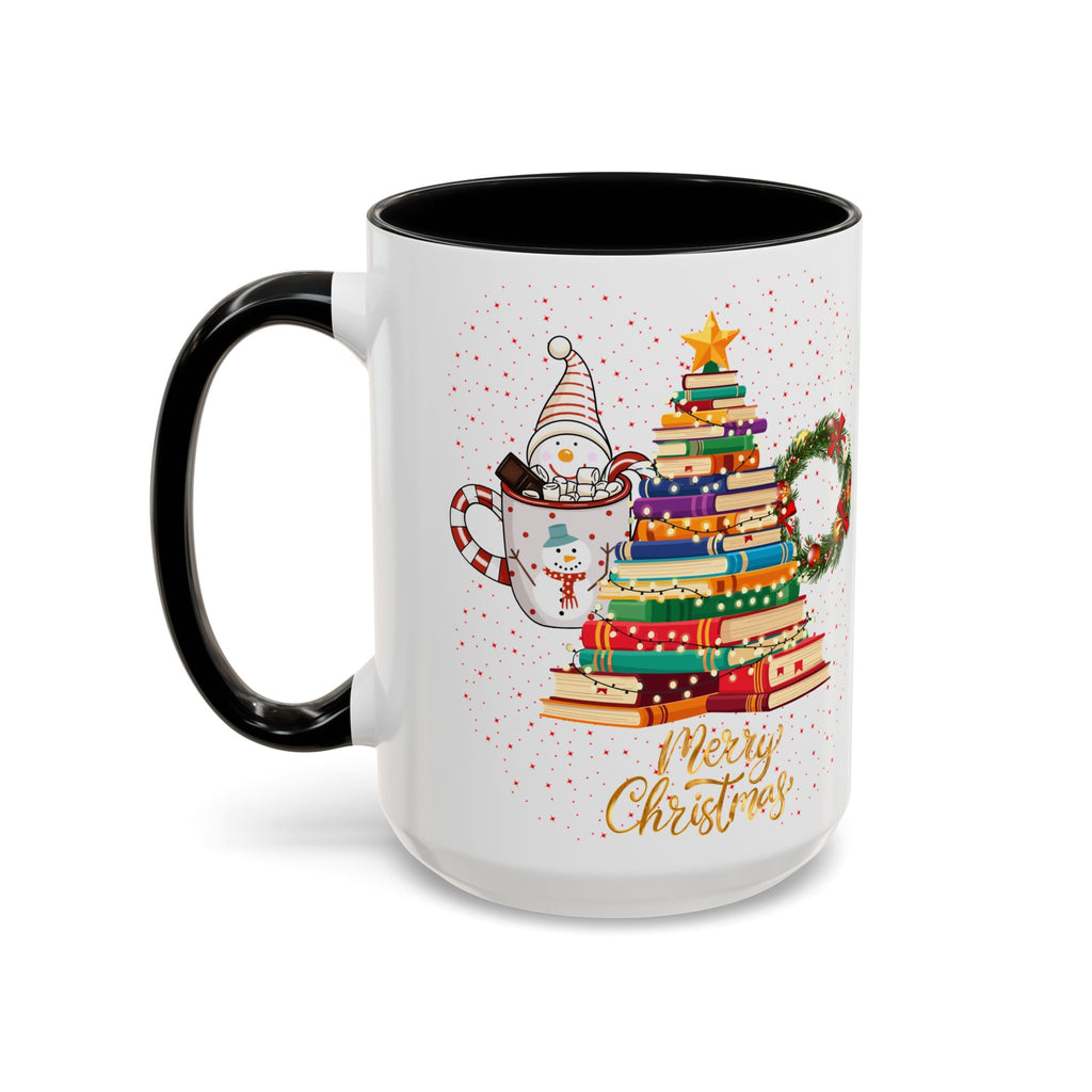 Christmas Book Tree Coffee Mug — Merry Christmas Accent Mug (11/15oz)