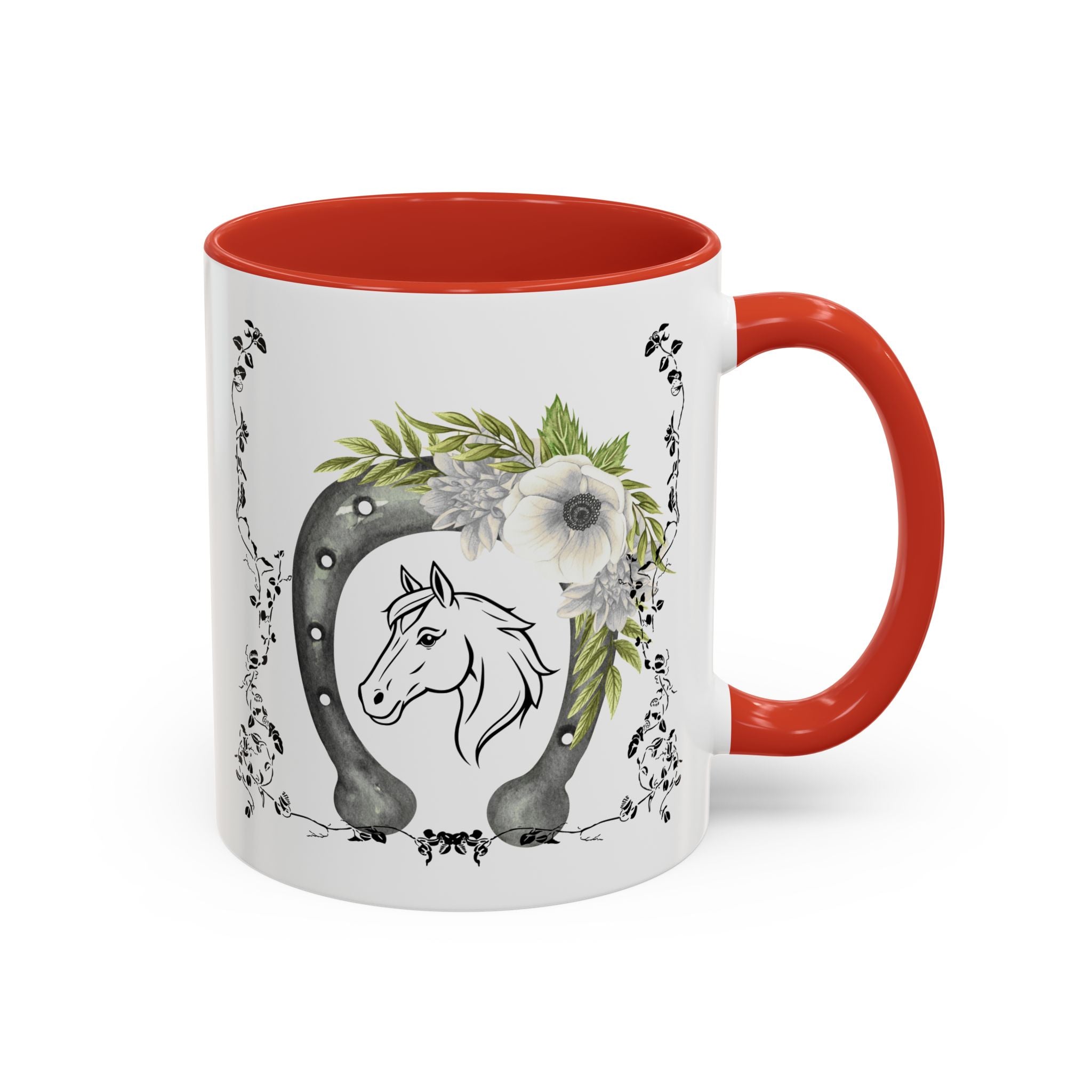 Personalized Floral Horseshoe Mug - Unique Gift for Horse Lovers, Cowgirl Theme, Farmhouse Decor, Wedding Favors, Custom Name Mug