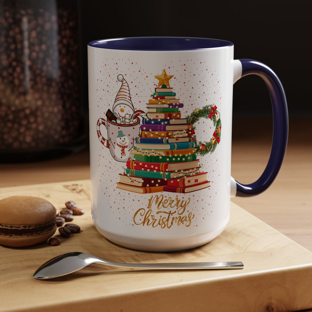 Christmas Book Tree Coffee Mug — Merry Christmas Accent Mug (11/15oz)