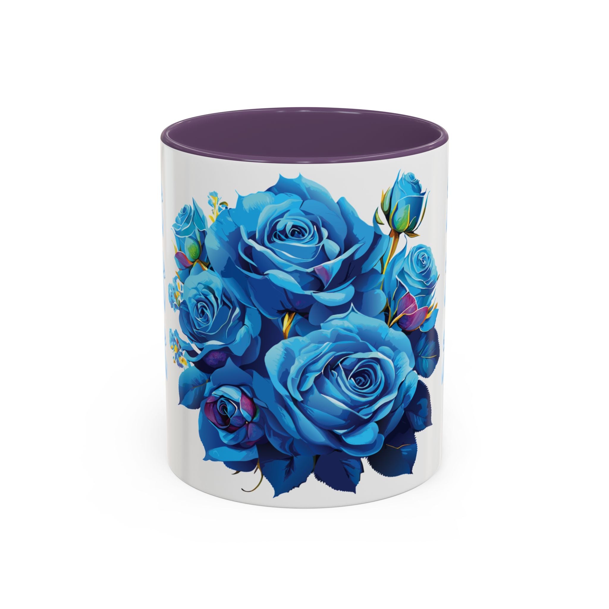 Blue Rose Accent Coffee Mug – Floral Bouquet Design (11/15 oz)
