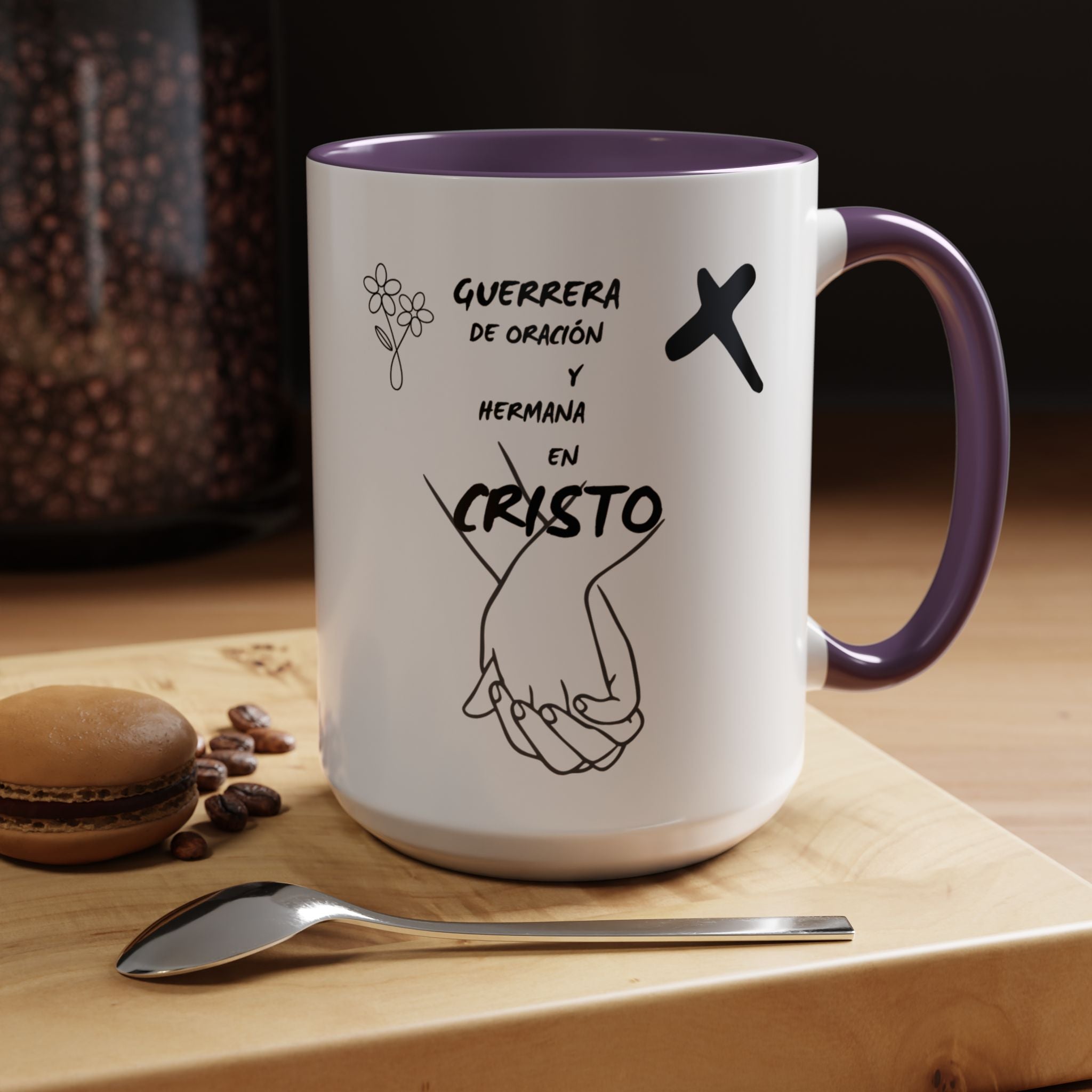 Christian Prayer Warrior Mug — "Guerrera de Oración y Hermana en Cristo" Accent Coffee Cup (11/15oz)