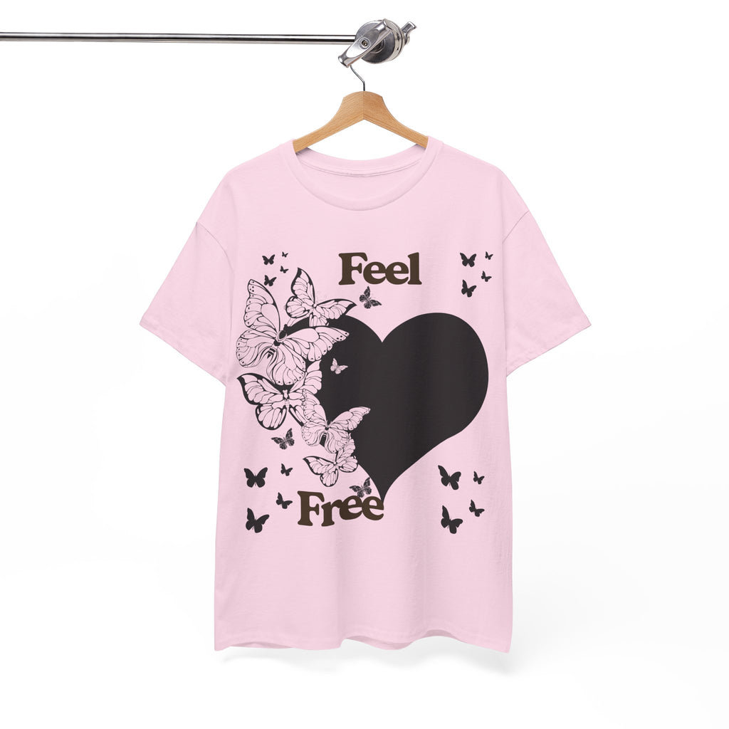 Butterfly Heart Unisex Heavy Cotton Tee, Feel Free Shirt, Nature Lover Gift, Casual Wear, Spring Fashion, Butterfly Design Tee