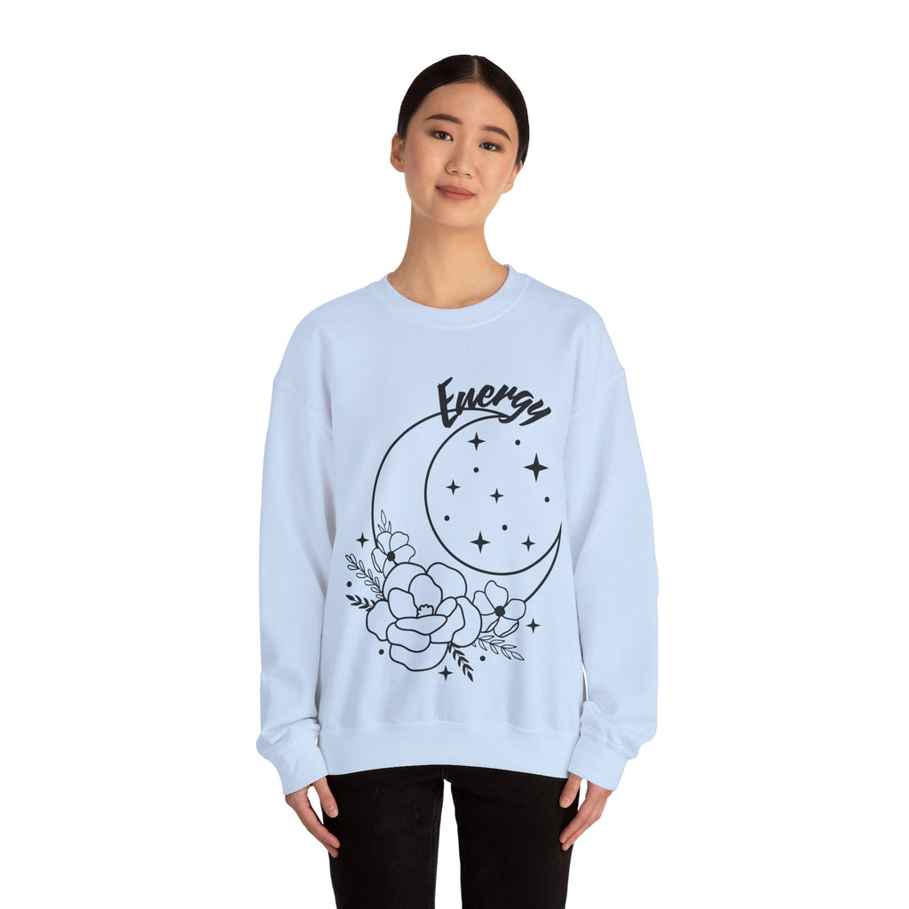 Celestial Energy Sweatshirt, Moon and Flowers Crewneck, Cozy Unisex Top, Astrology Gift, Spiritual Apparel, Birthday Gift, Everyday Wear