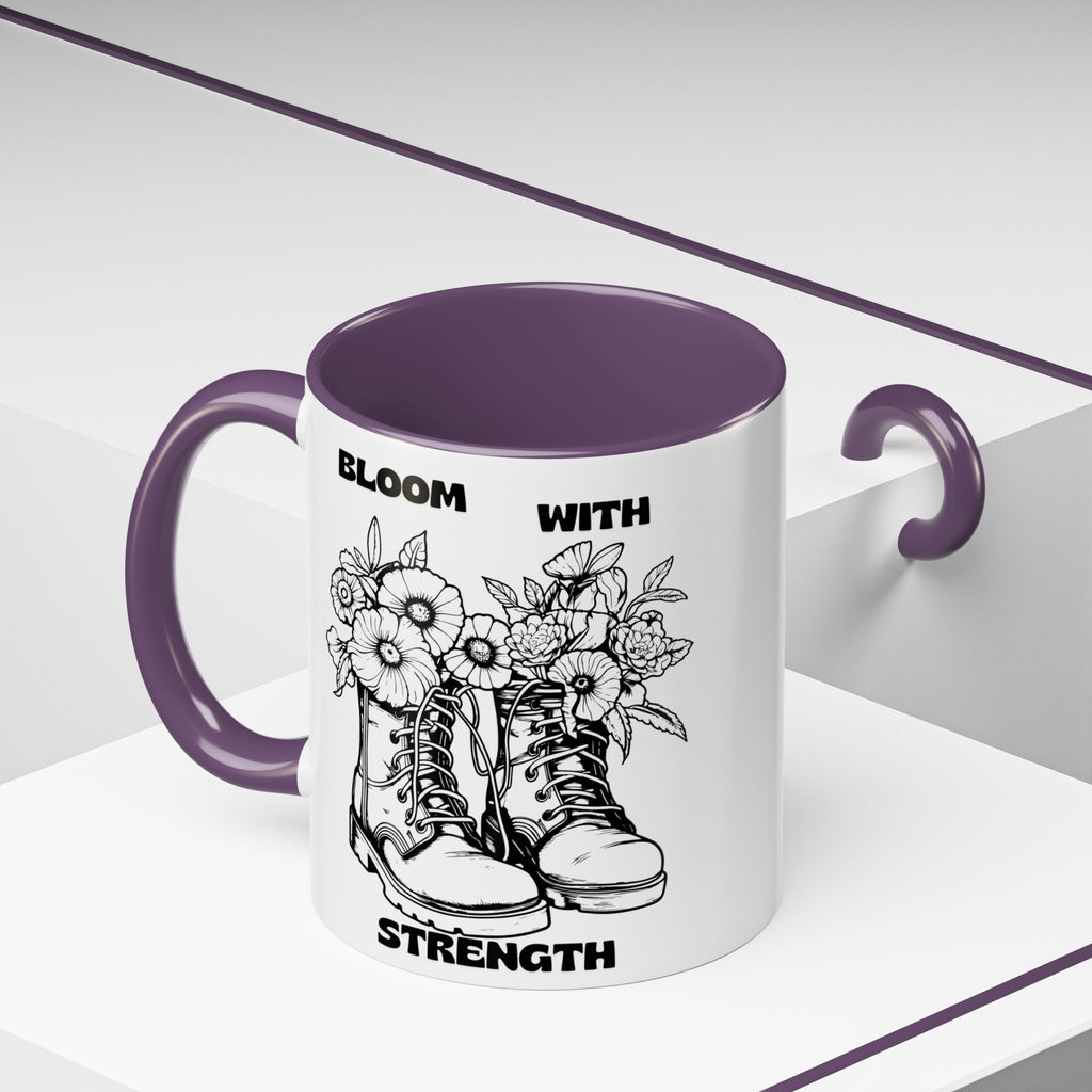 Bloom With Strength Coffee Mug — Floral Boots Inspirational Accent Mug (11/15oz)