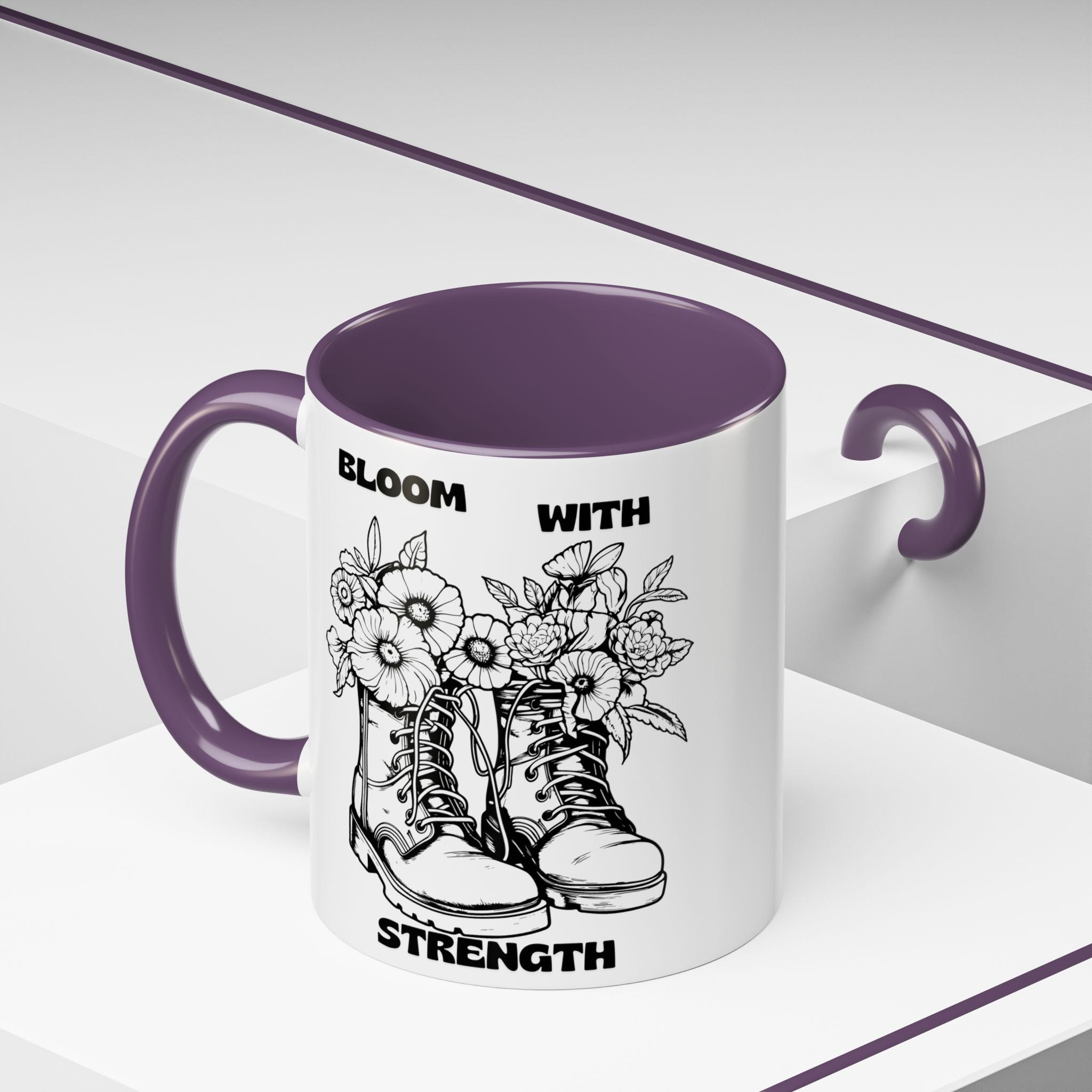 Bloom With Strength Coffee Mug — Floral Boots Inspirational Accent Mug (11/15oz)