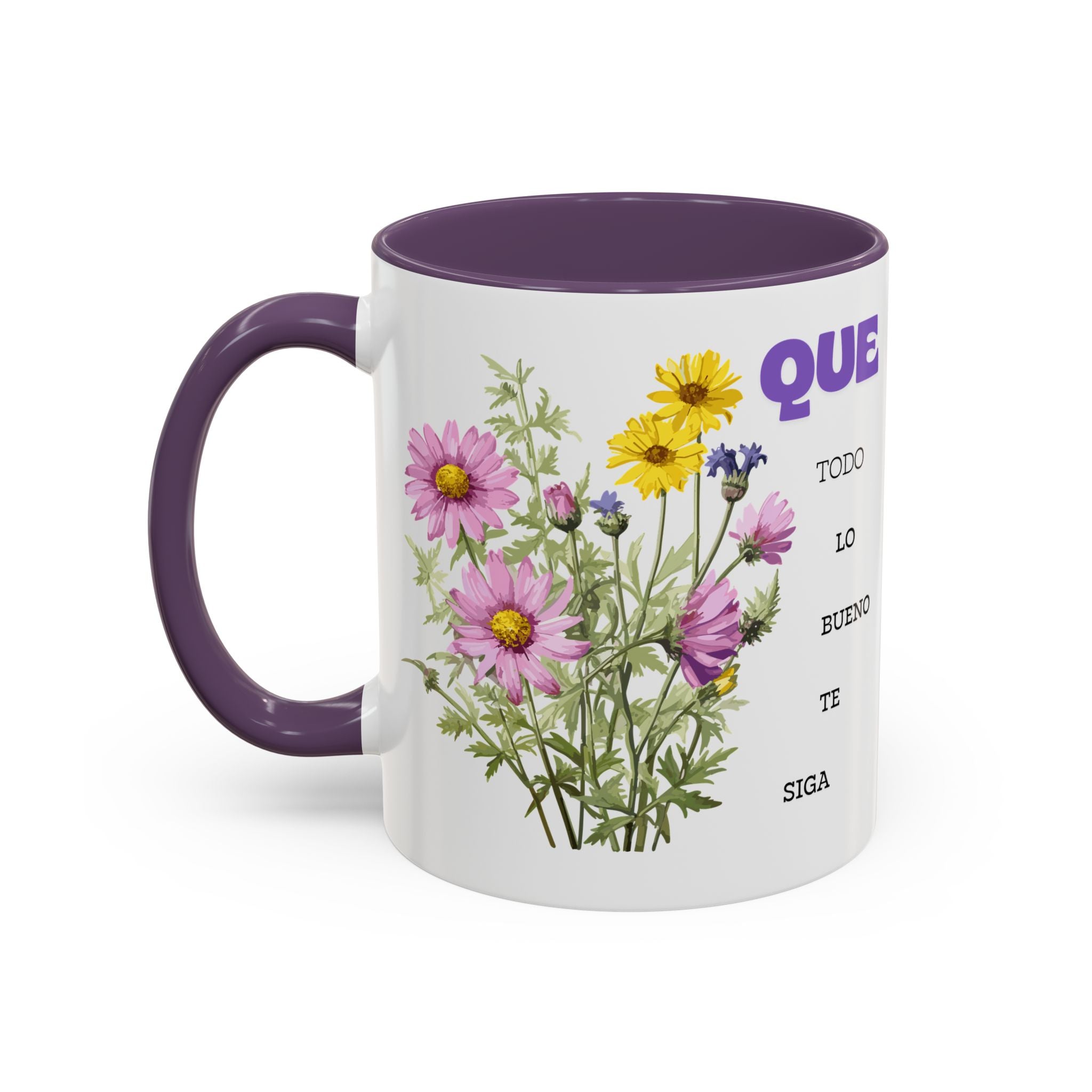 Inspirational Spanish Floral Coffee Mug — "Que todo lo bueno te siga" Accent Mug (11/15oz)