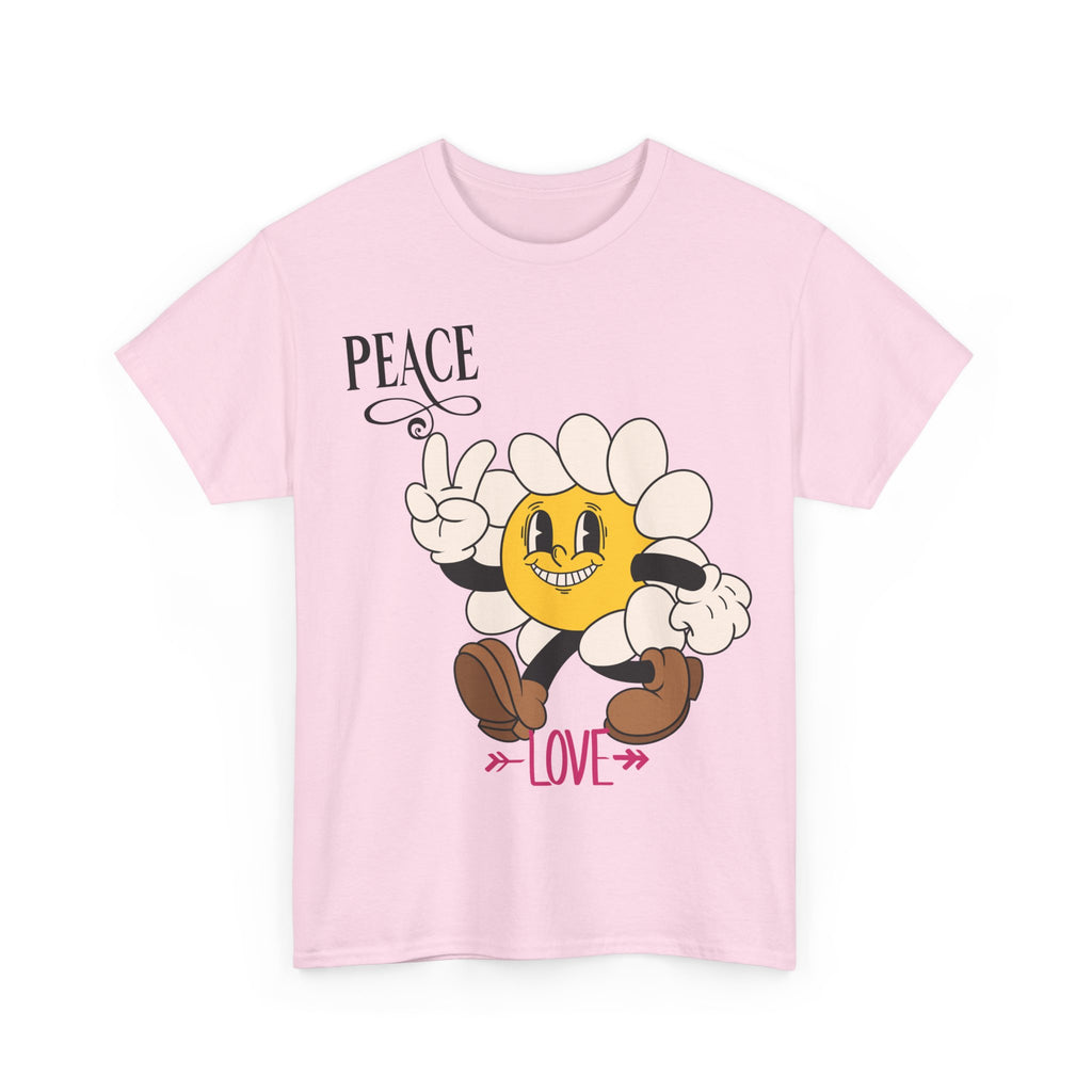 Peace & Love Daisy Character T-Shirt — Retro Smiley Flower Tee