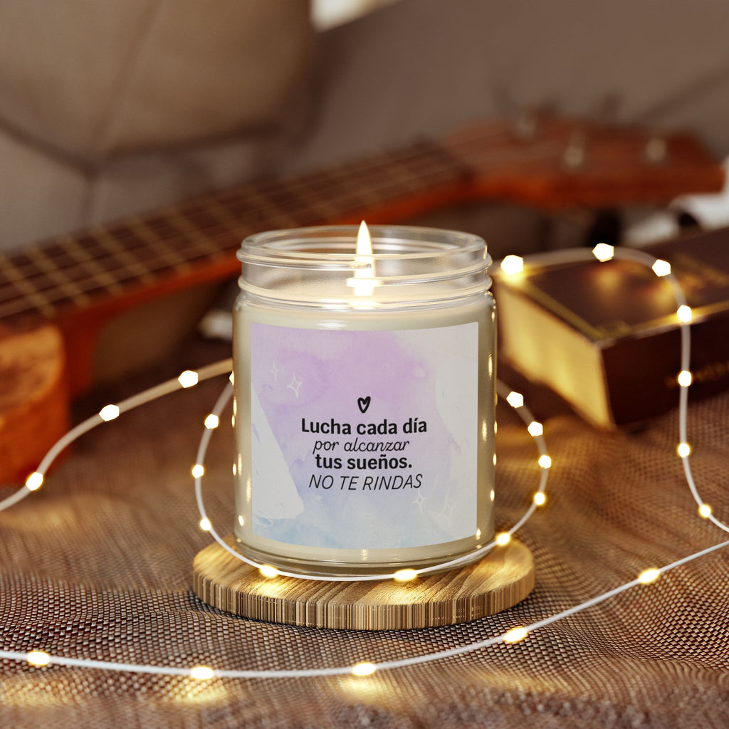 Motivational Spanish Scented Candle — Coconut Apricot (4oz/9oz) — "Lucha cada día... NO TE RINDAS"