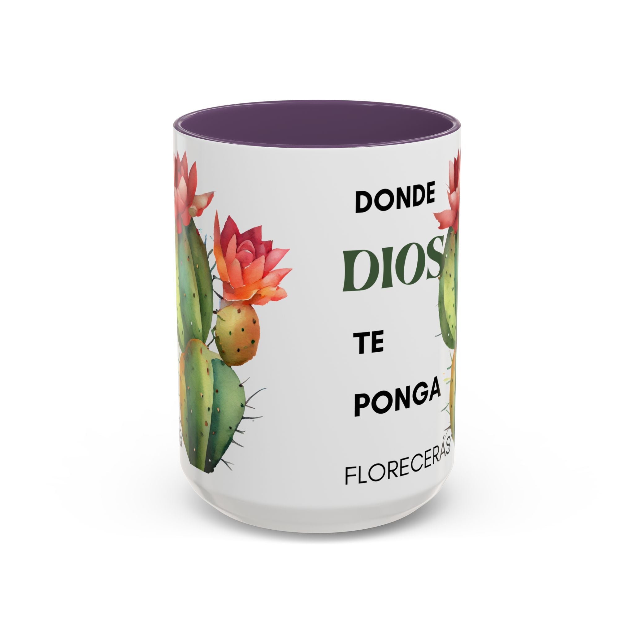 Cactus Floral Accent Coffee Mug – ‘Donde Dios Te Ponga Florecerás’ Spanish Inspirational Mug