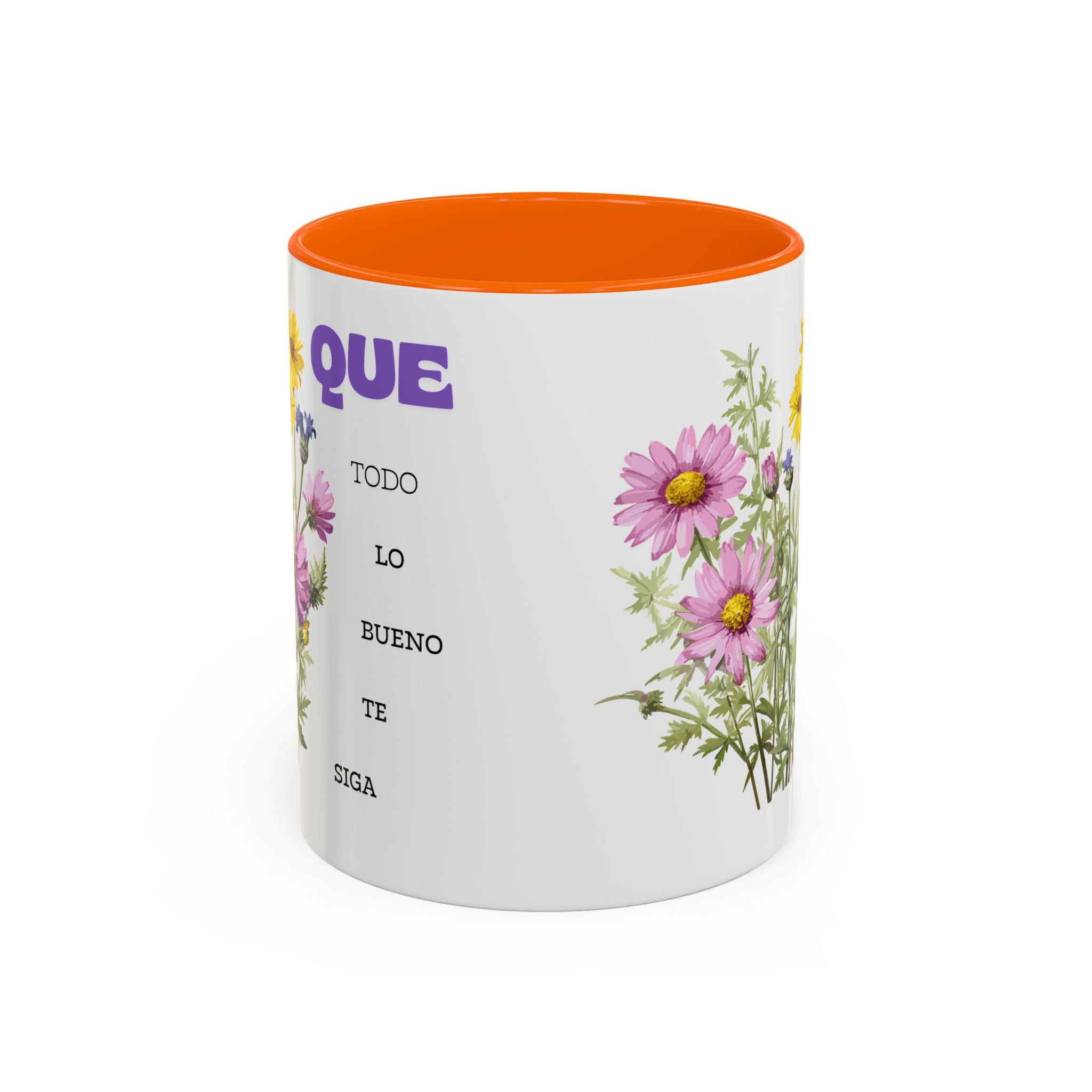 Inspirational Spanish Floral Coffee Mug — "Que todo lo bueno te siga" Accent Mug (11/15oz)