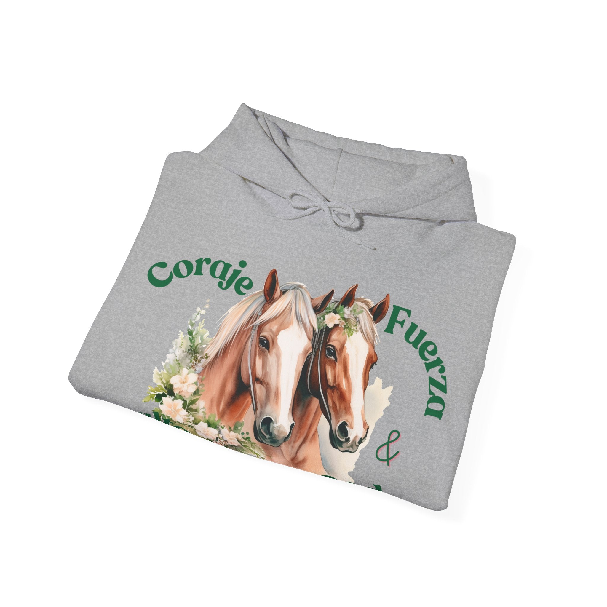 Equine Spirit Hooded Sweatshirt - Courage, Strength, Love, Gift for Horse Lovers, Cozy Wear, Equestrian Apparel, Motivational Sweatshirt