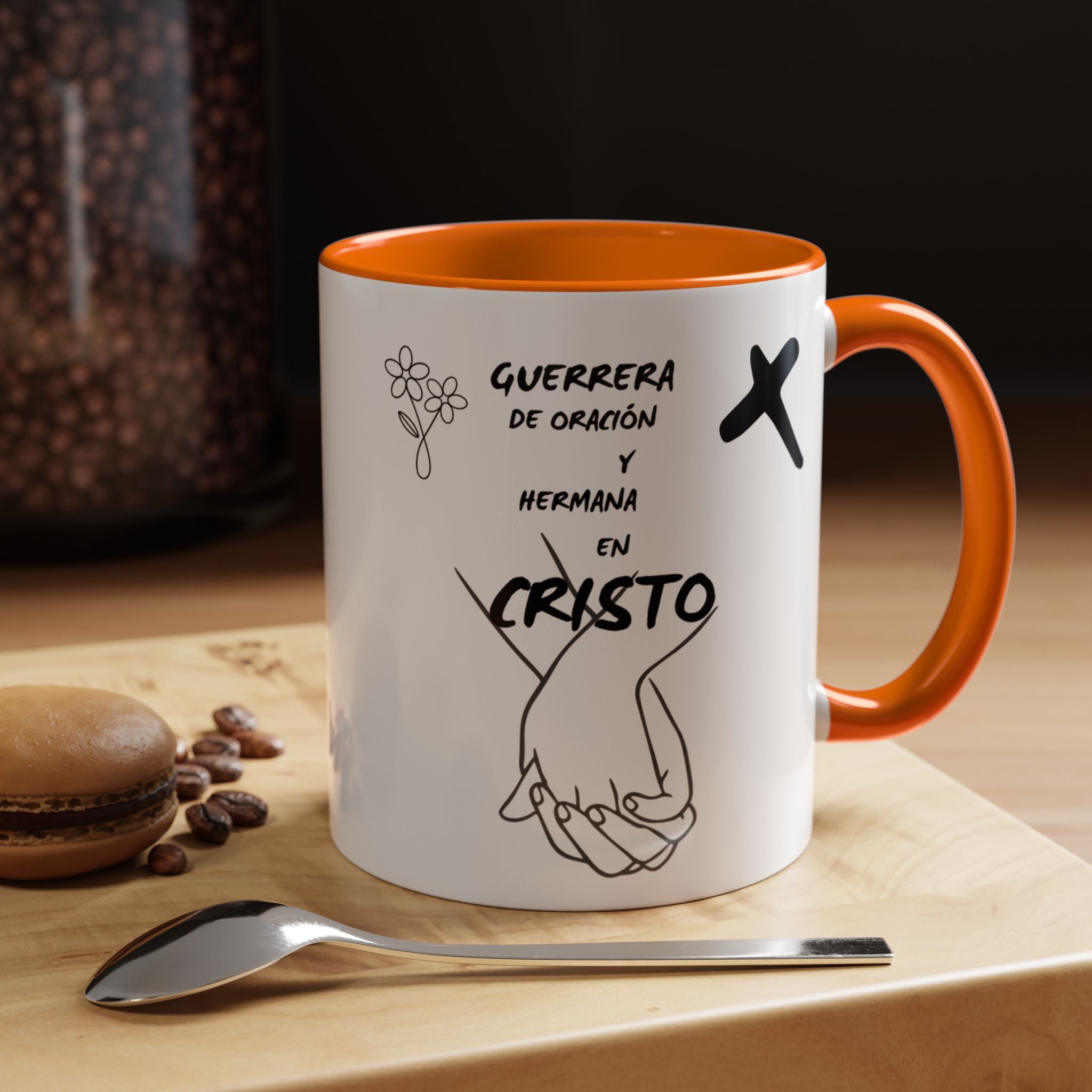 Christian Prayer Warrior Mug — "Guerrera de Oración y Hermana en Cristo" Accent Coffee Cup (11/15oz)