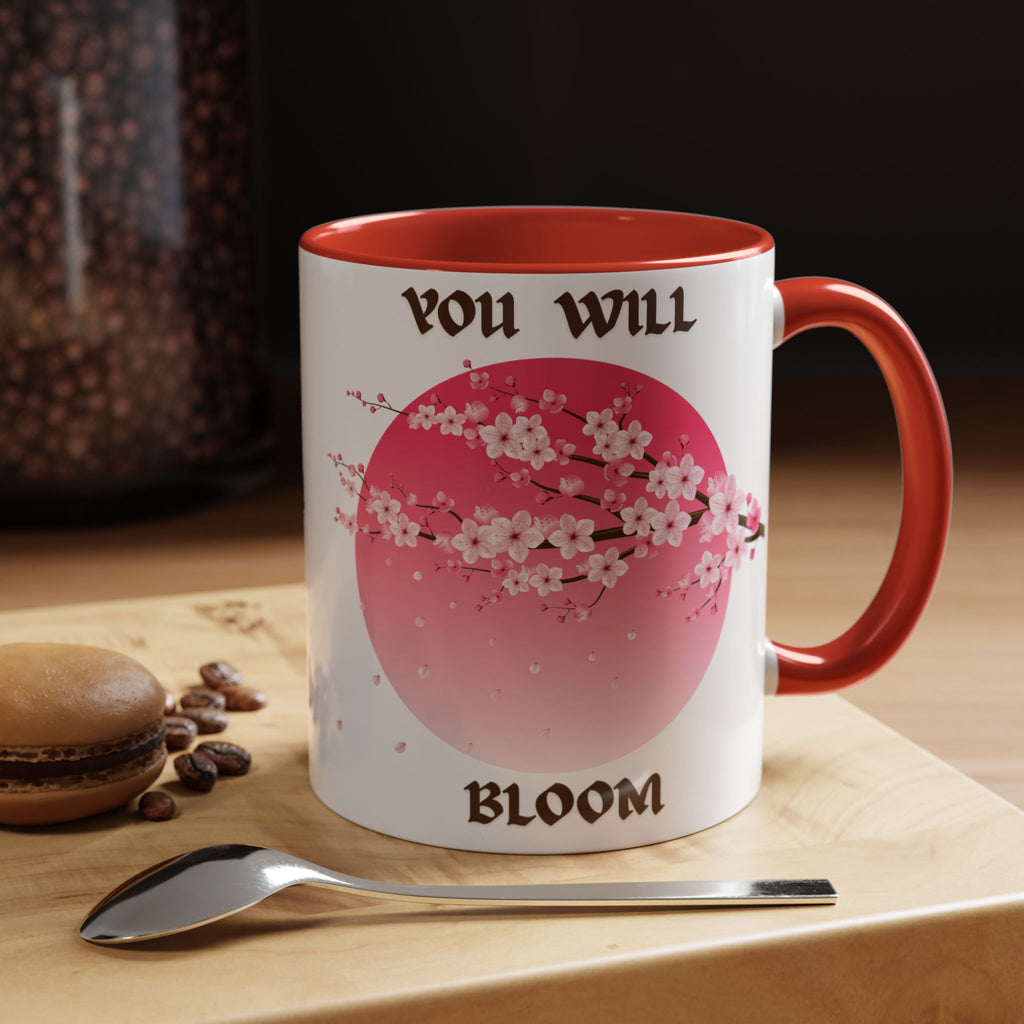 You Will Bloom Accent Coffee Mug — Cherry Blossom Inspirational 11/15oz