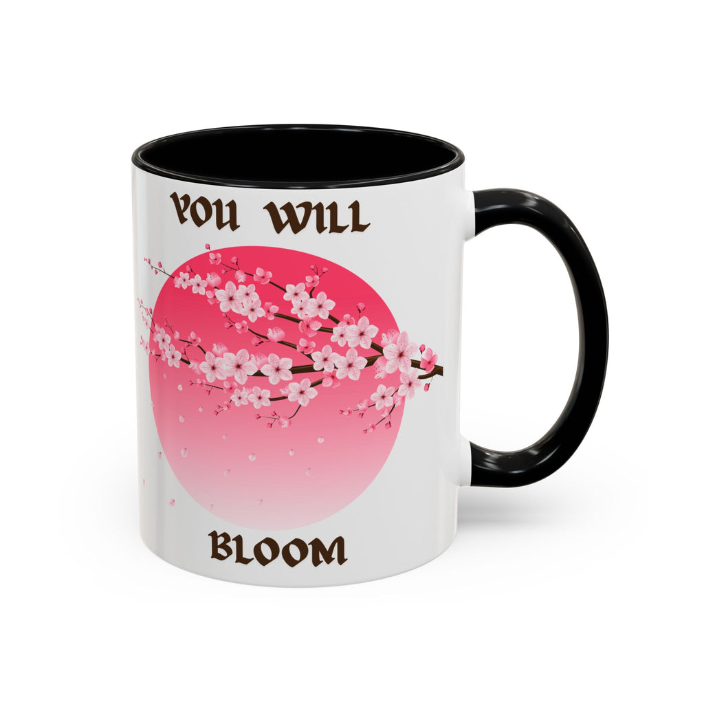 You Will Bloom Accent Coffee Mug — Cherry Blossom Inspirational 11/15oz