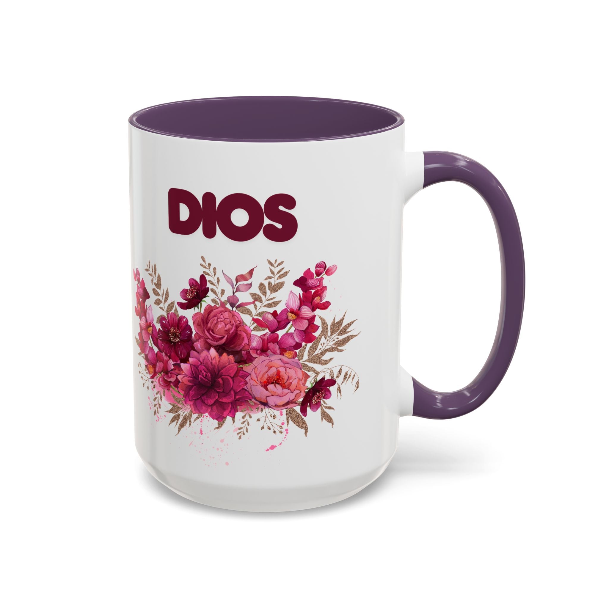 Dios Floral Accent Coffee Mug — 11/15oz Inspirational Christian Tea Cup