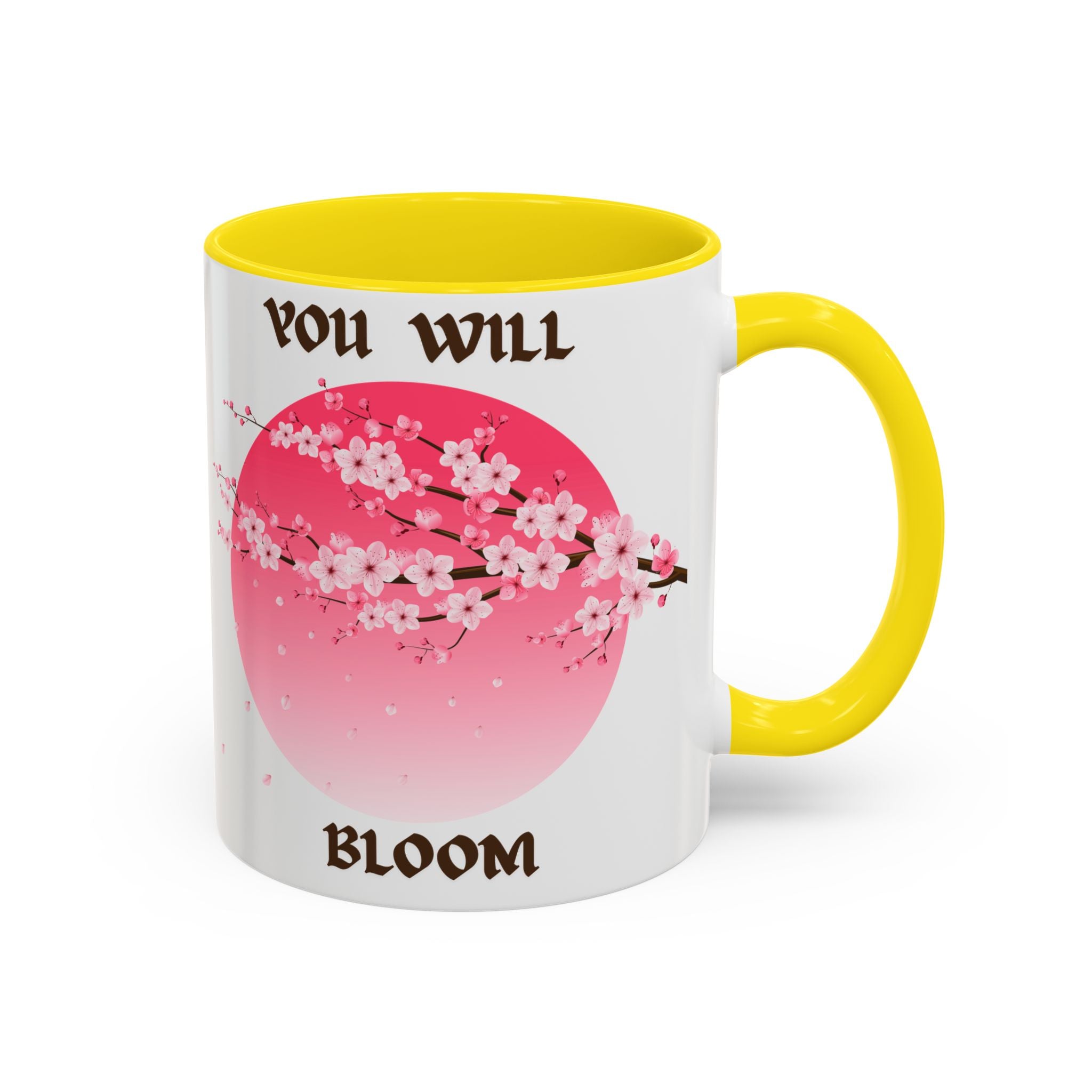 You Will Bloom Accent Coffee Mug — Cherry Blossom Inspirational 11/15oz