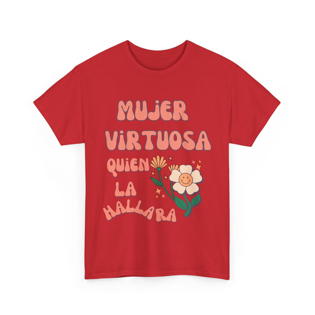 Empowering Unisex Heavy Cotton Tee - 'Mujer Virtuosa' Floral Print, Inspirational Gift, Feminist T-Shirt, Everyday Wear, Motivation Tee