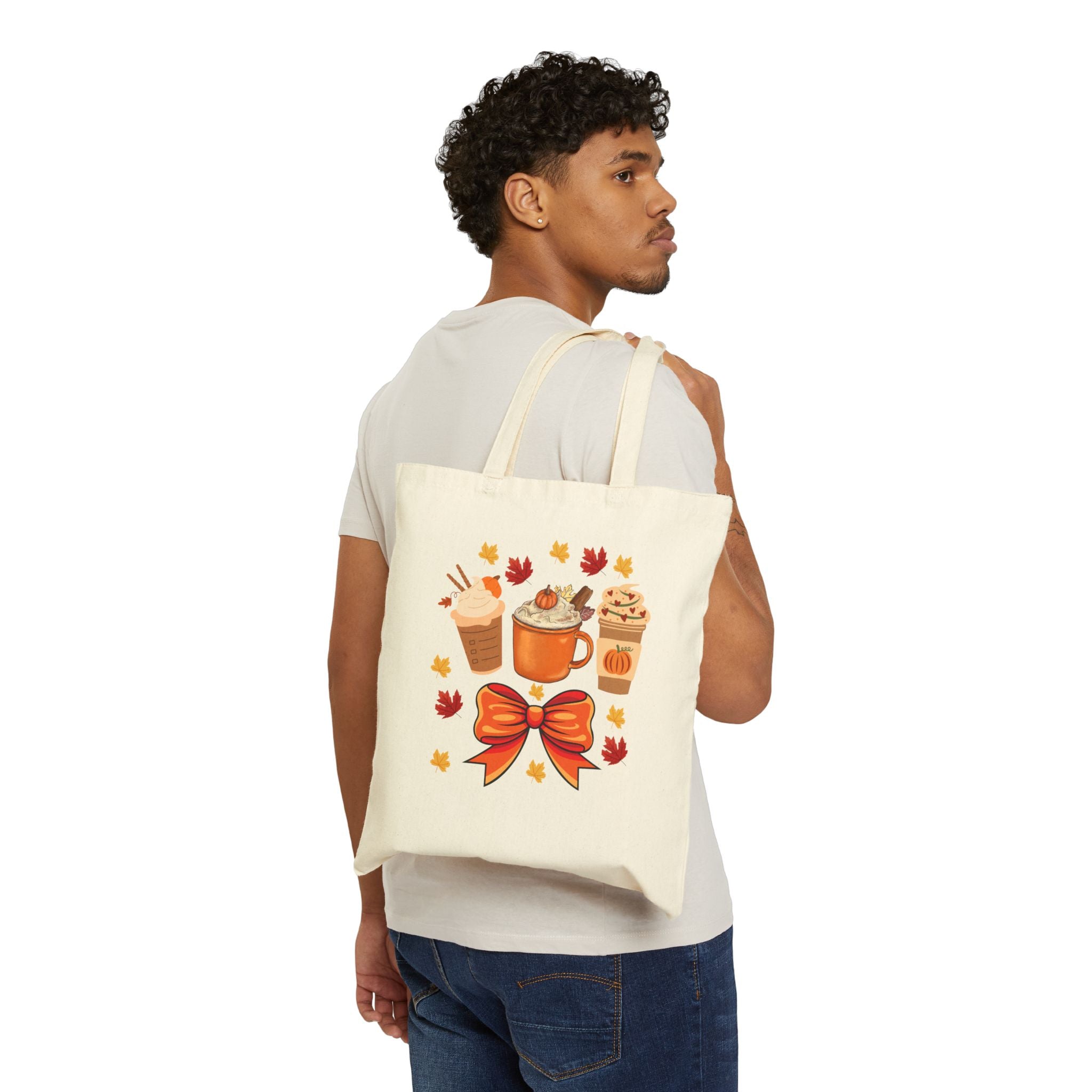 Autumn-Themed Cotton Canvas Tote Bag - Fall Vibes, Perfect for Shopping, Eco-Friendly, Gift for Coffee Lovers, Thanksgiving Décor