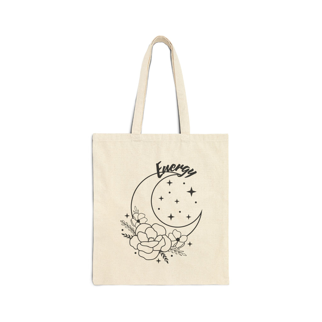 Energy Moon Canvas Tote Bag | Eco-Friendly Shopping Bag, Stylish Grocery Tote, Floral Design, Gift for Her, Daily Use