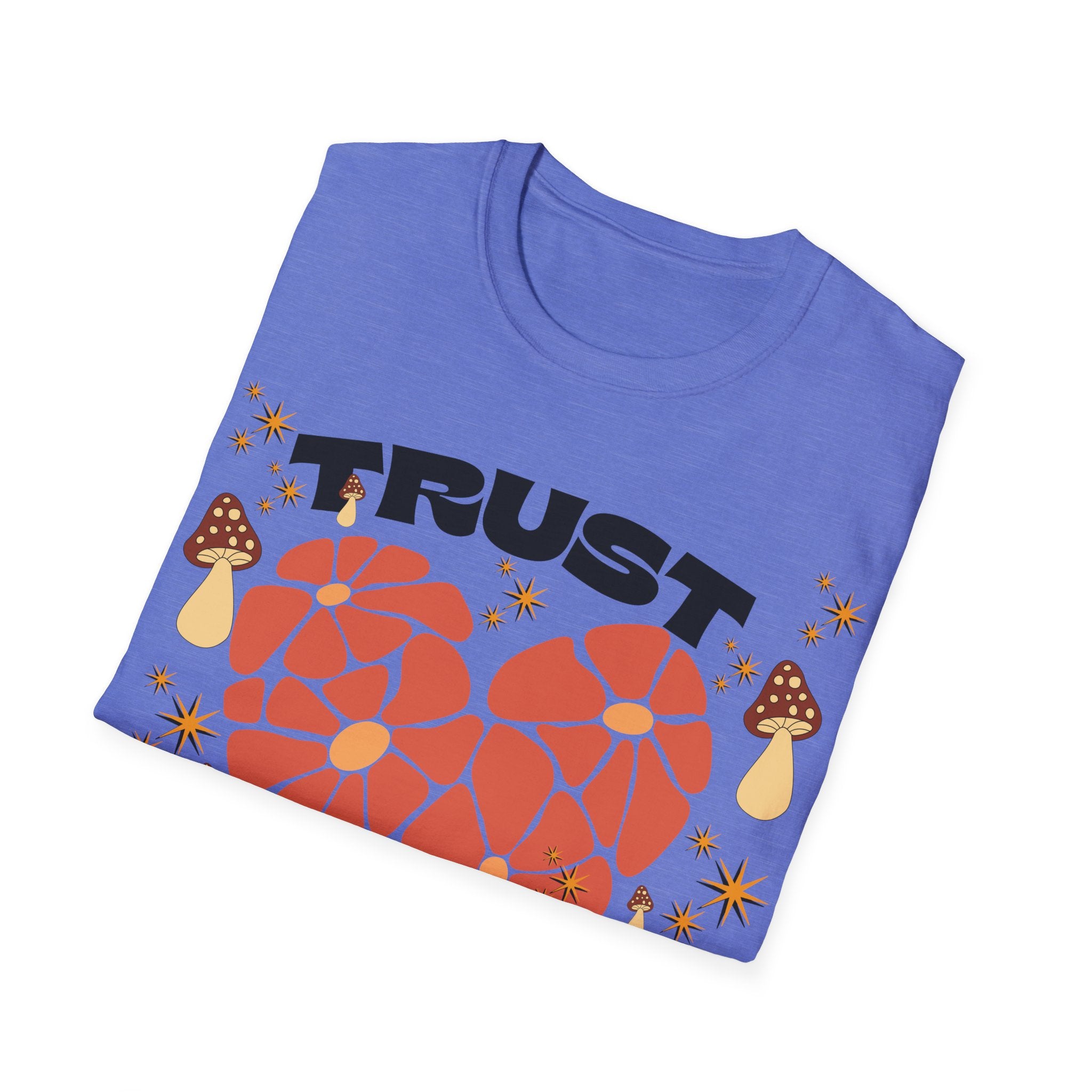 Trust The Process Heart T-Shirt — Positive Motivation Tee with Mushroom & Mosaic Heart Design