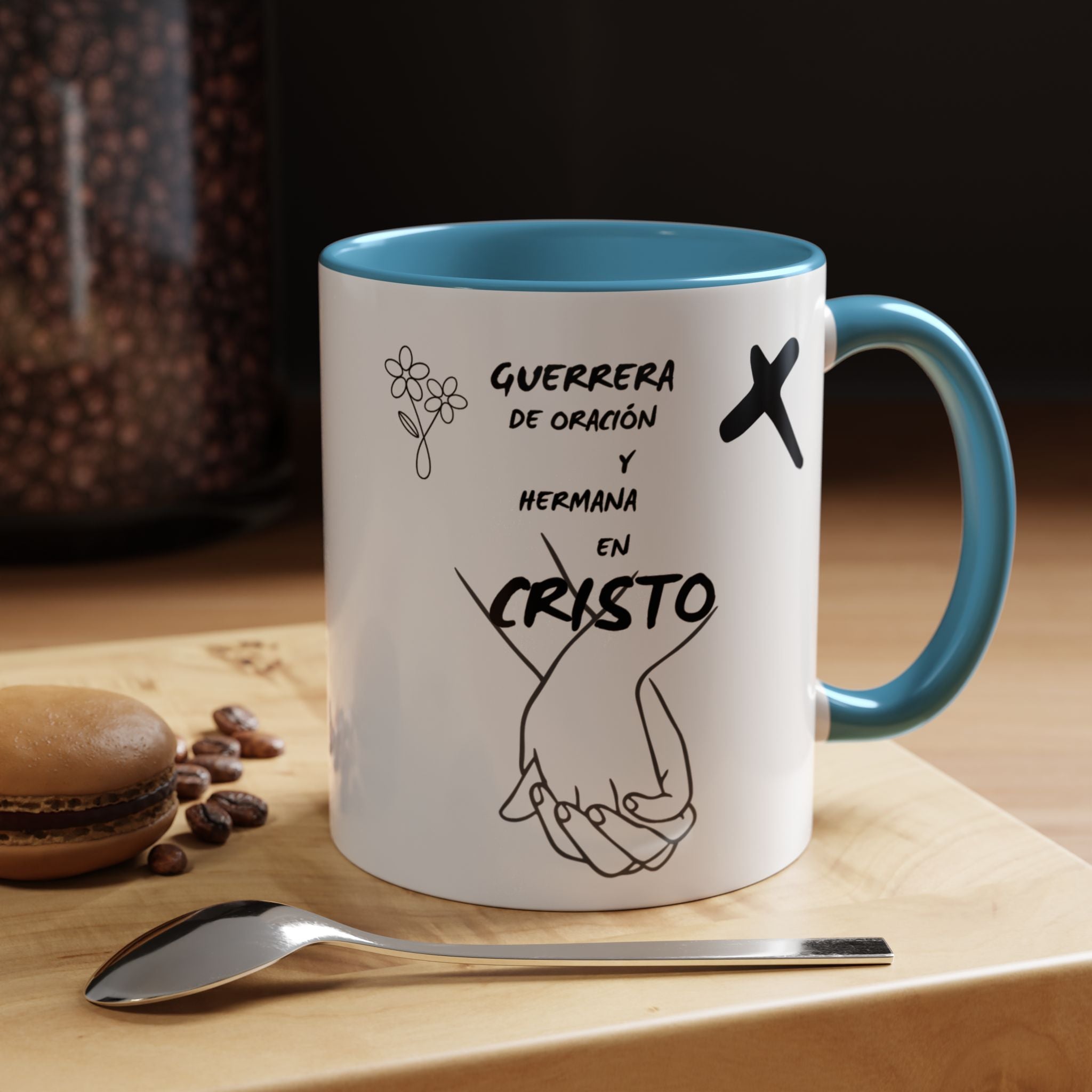 Christian Prayer Warrior Mug — "Guerrera de Oración y Hermana en Cristo" Accent Coffee Cup (11/15oz)