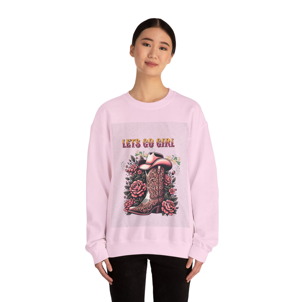 Cowgirl Boots Sweatshirt, Let’s Go Girl Crewneck, Western Style Apparel, Cozy Gift for Her, Trendy Graphic Sweatshirt