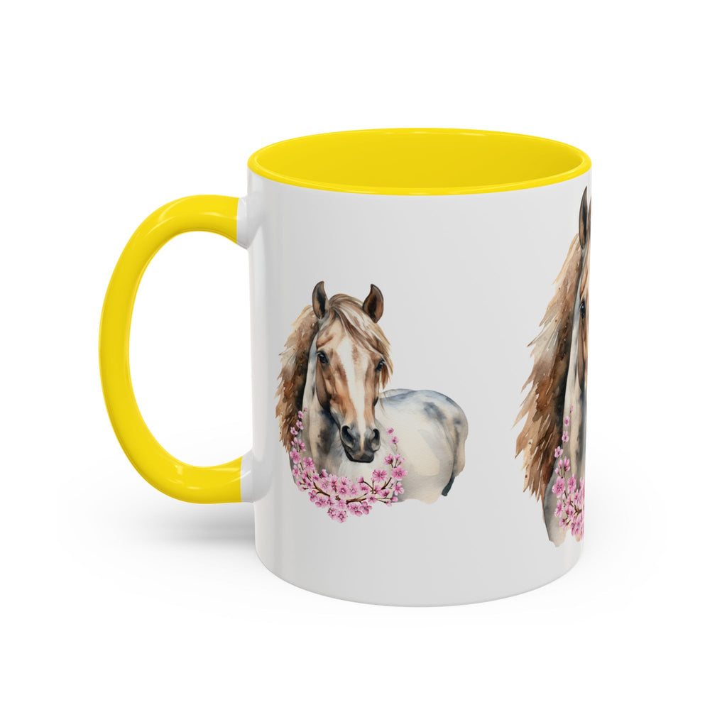 Horse Portrait Accent Coffee Mug — Floral Necklace Rustic Equestrian Gift (11/15oz)
