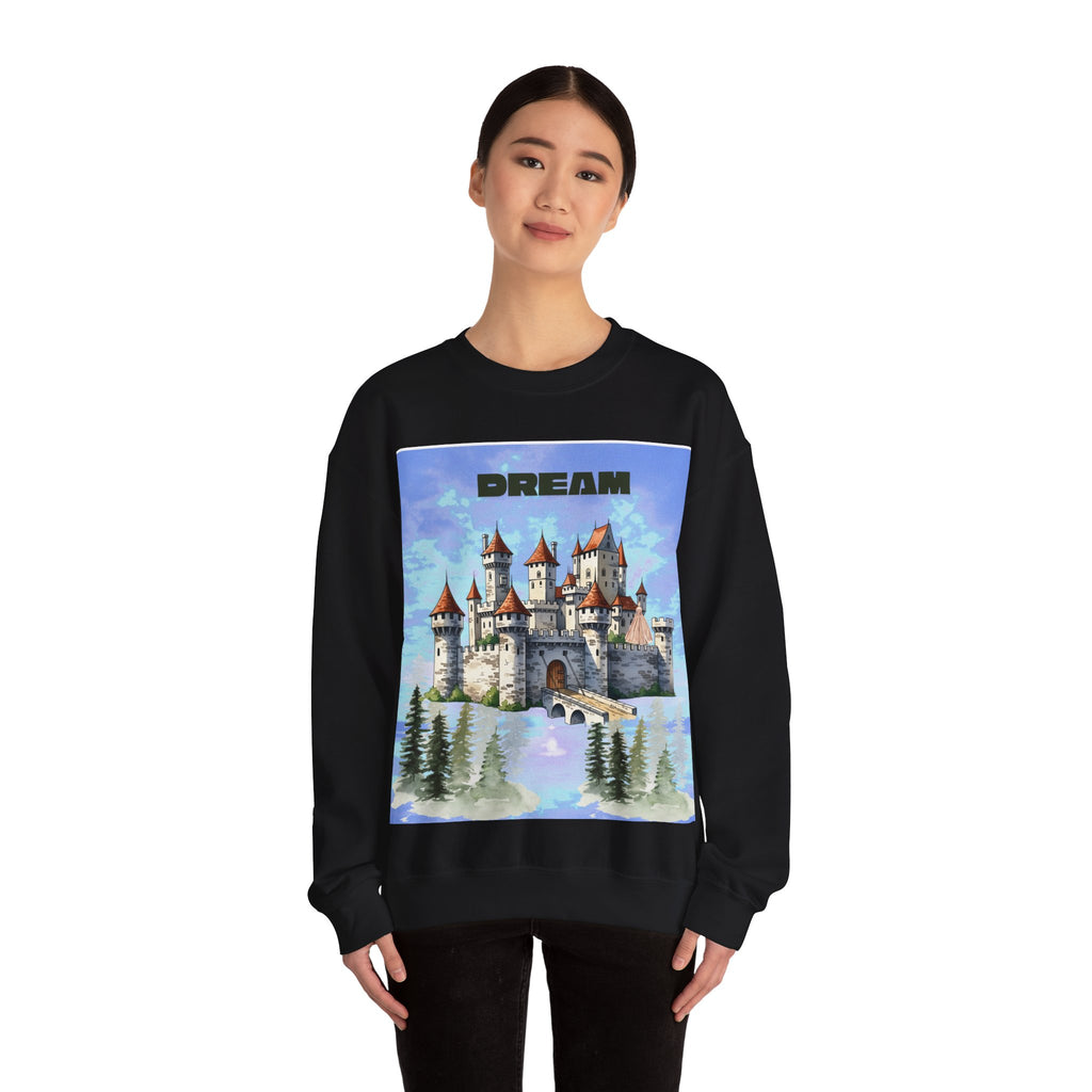 Dreamy Castle Crewneck Sweatshirt, Cozy Graphic Sweatshirt, Unisex Pullover, Pastel Art Apparel, Fantasy Sweatshirt