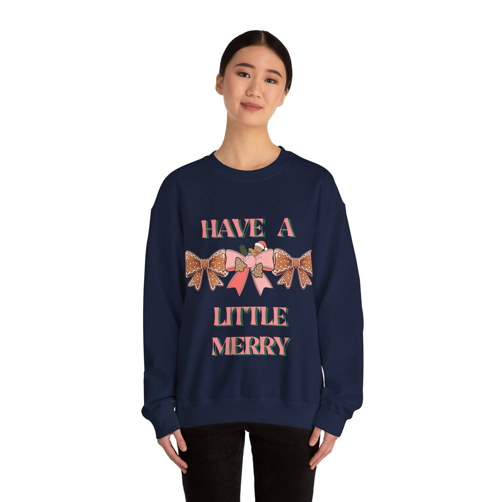 Have a Little Merry Crewneck Sweatshirt — Pink Holiday Bow Christmas Sweater