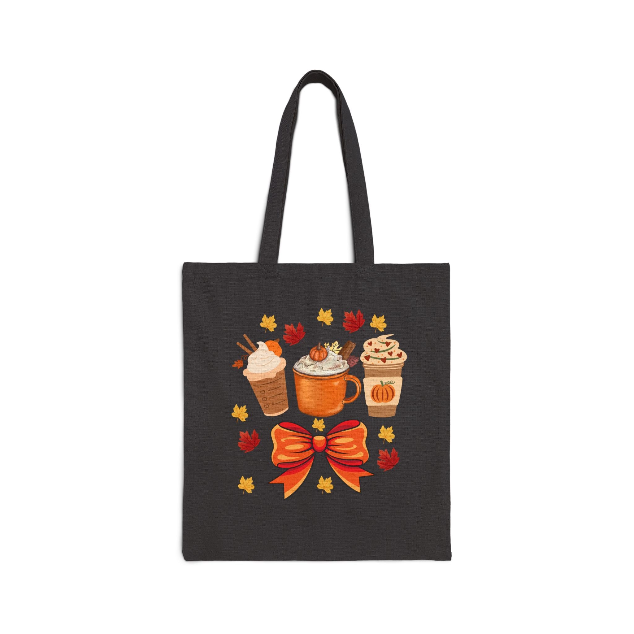 Autumn-Themed Cotton Canvas Tote Bag - Fall Vibes, Perfect for Shopping, Eco-Friendly, Gift for Coffee Lovers, Thanksgiving Décor