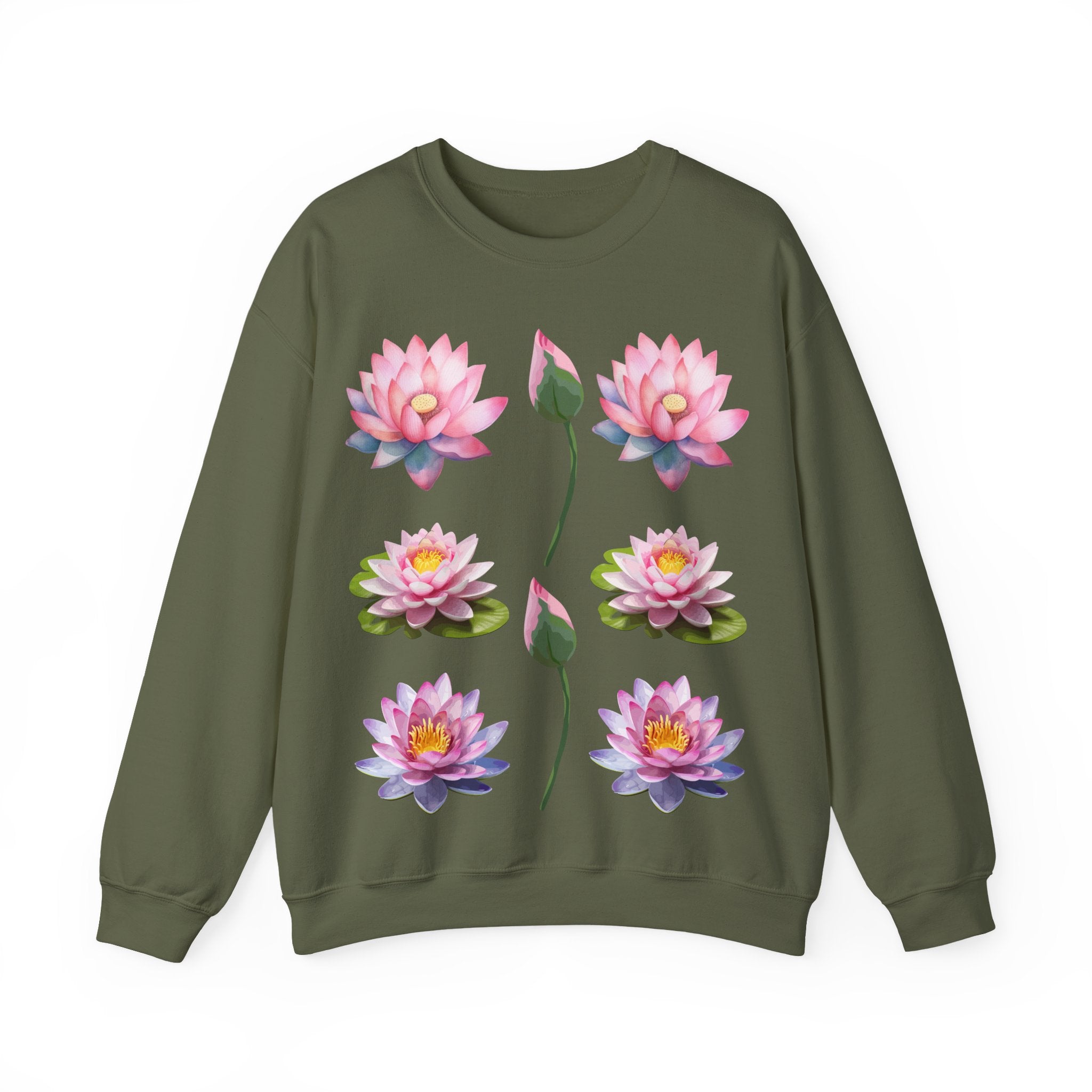 Lotus Flower Crewneck Sweatshirt — Pink Water Lily Botanical Sweatshirt